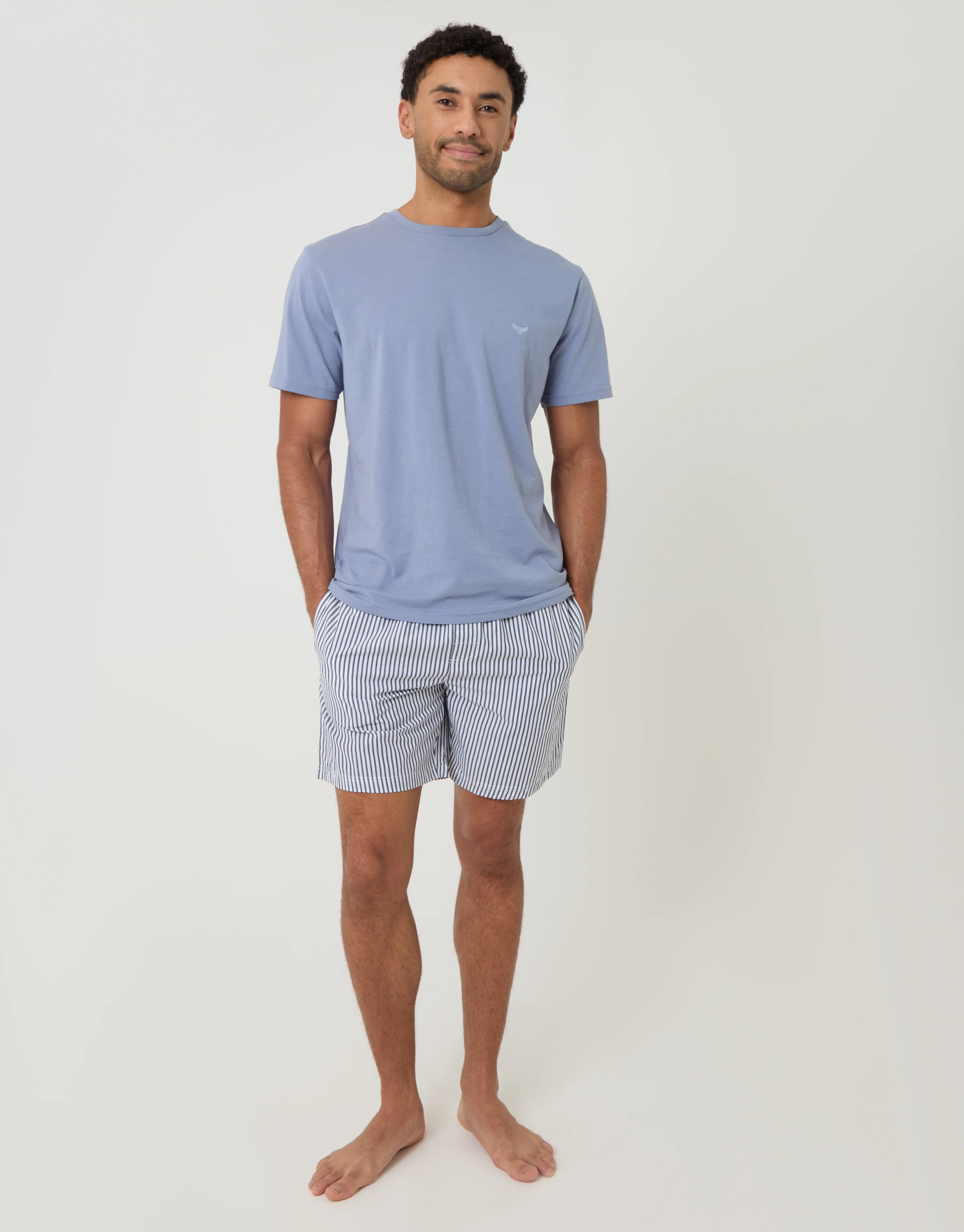 Pyjama T-Shirt & Shorts Set in Light Blue Stripe - Image 3