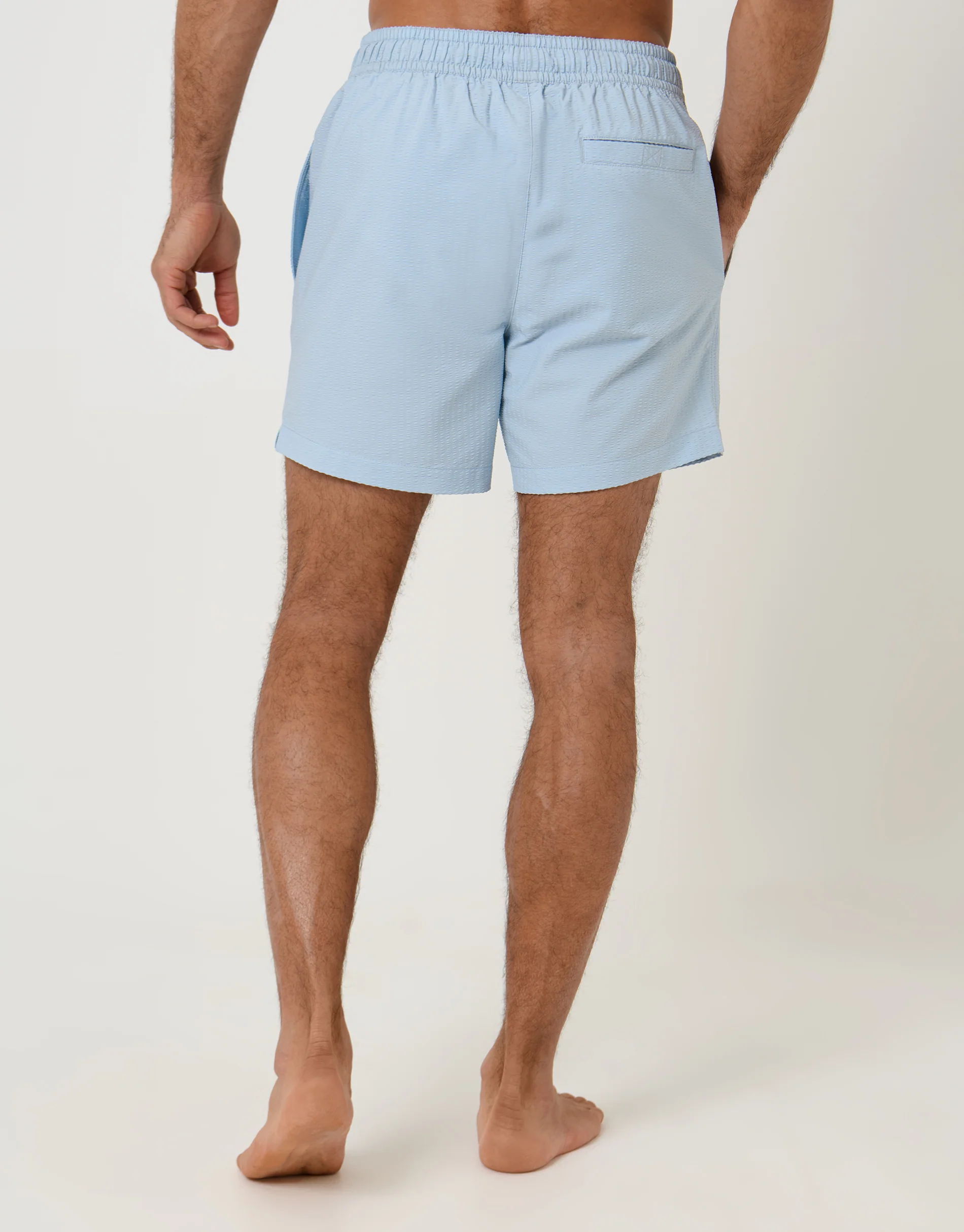 Seersucker Swim Shorts in Light Blue Stripe - Image 2
