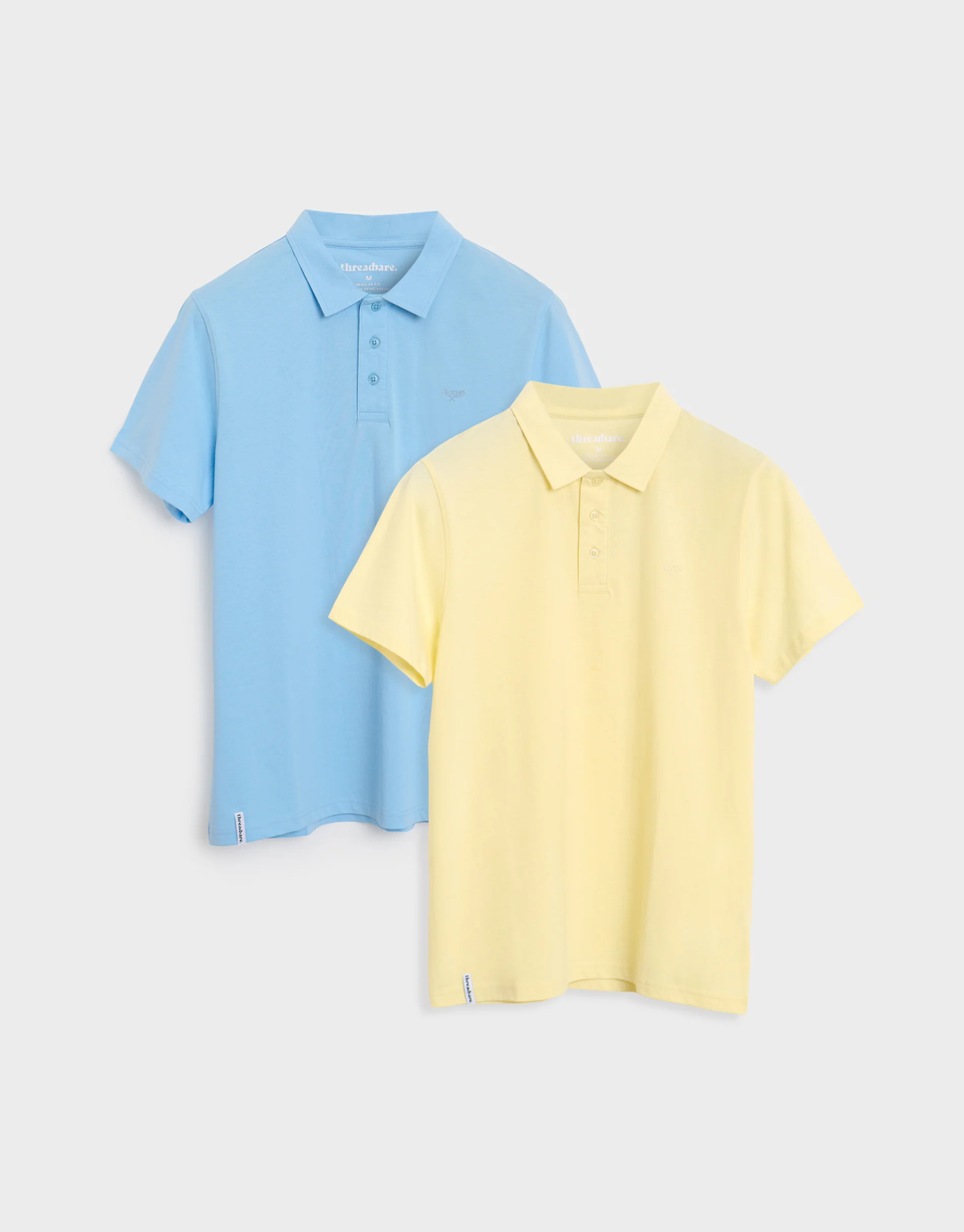 2 Pack Single Jersey Cotton Polo Shirts in Light Blue & Yellow