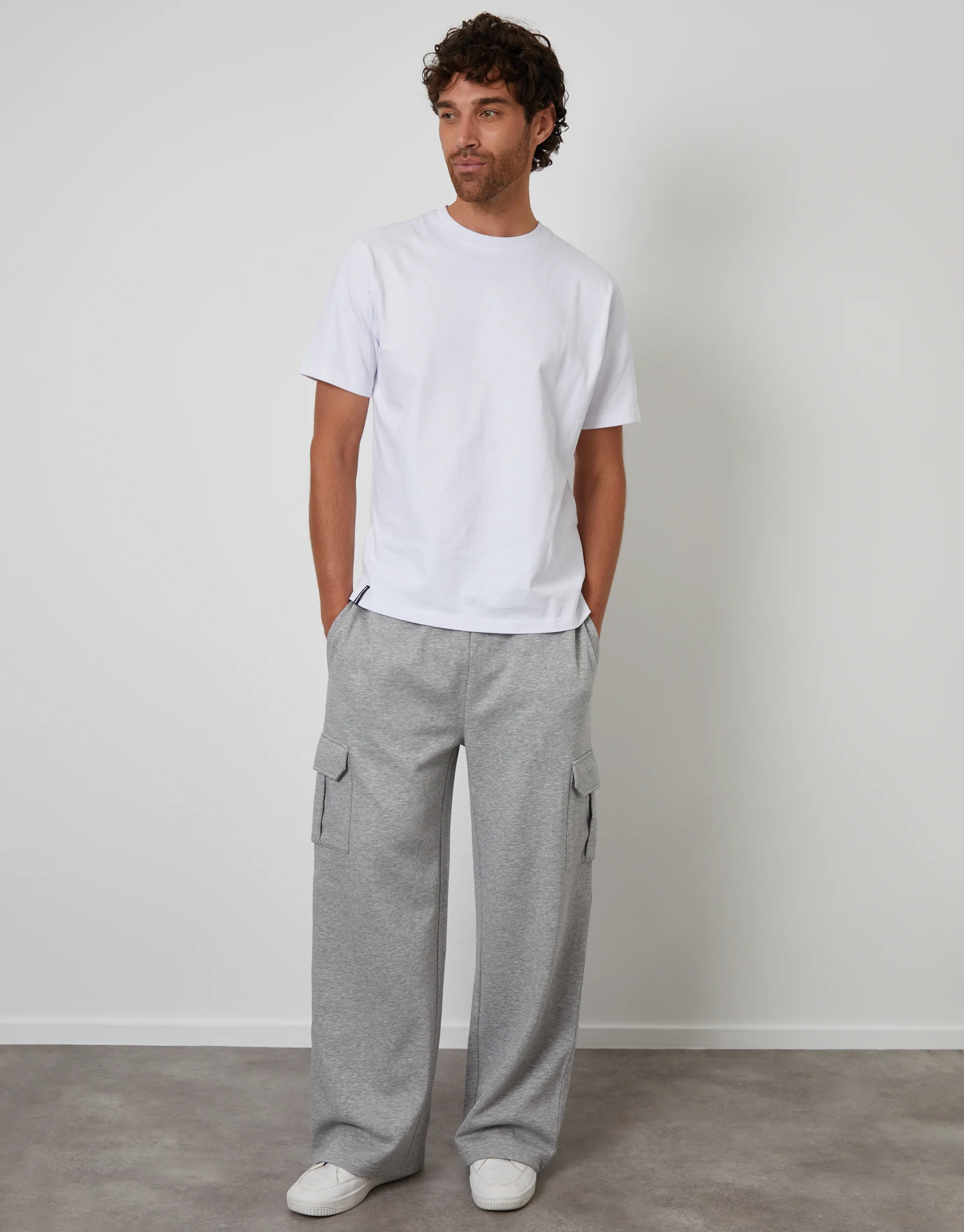 Wide Leg Cargo Joggers in Light Grey