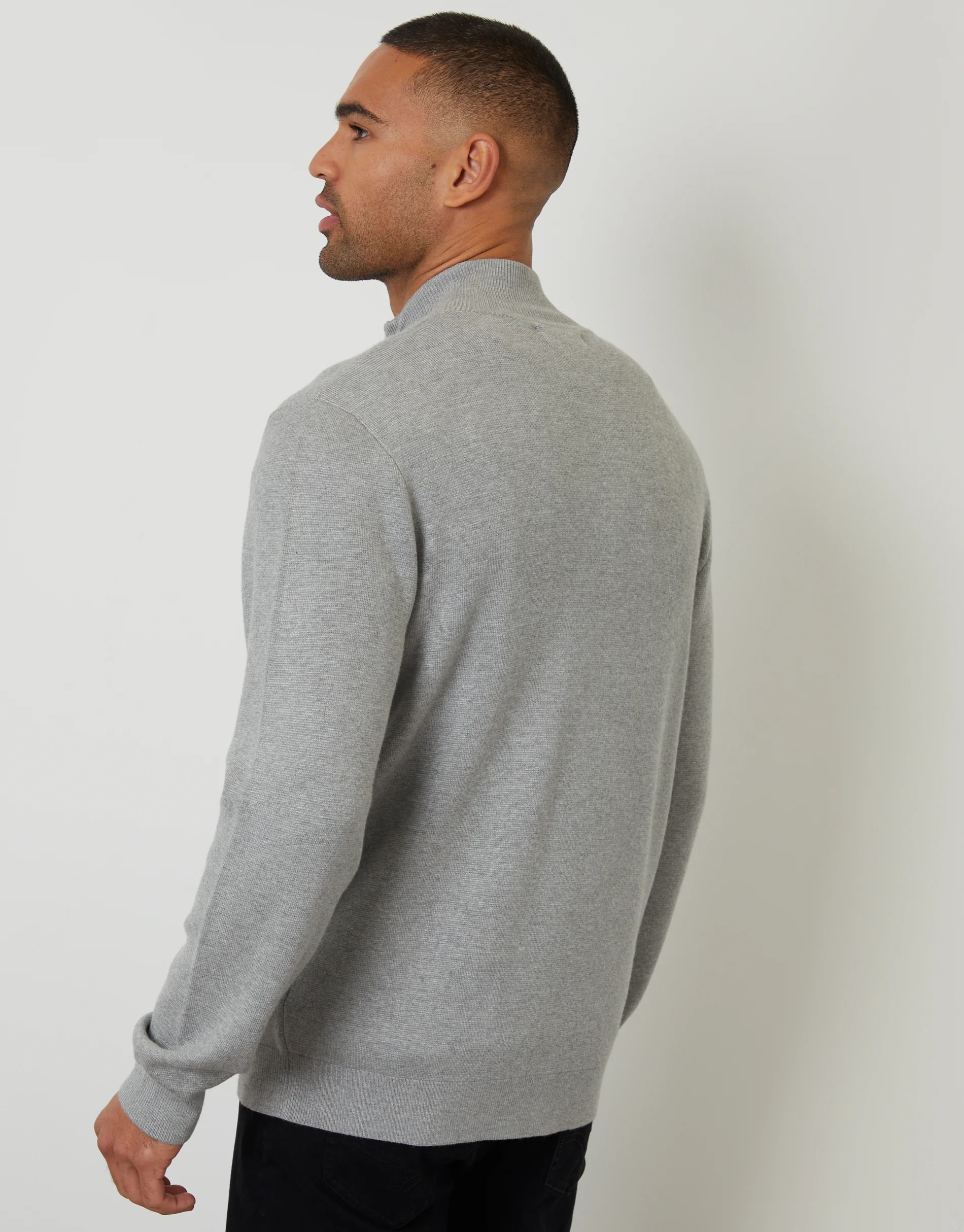 Zip-Through Funnel Neck Knitted Cardigan in Light Grey - Image 2