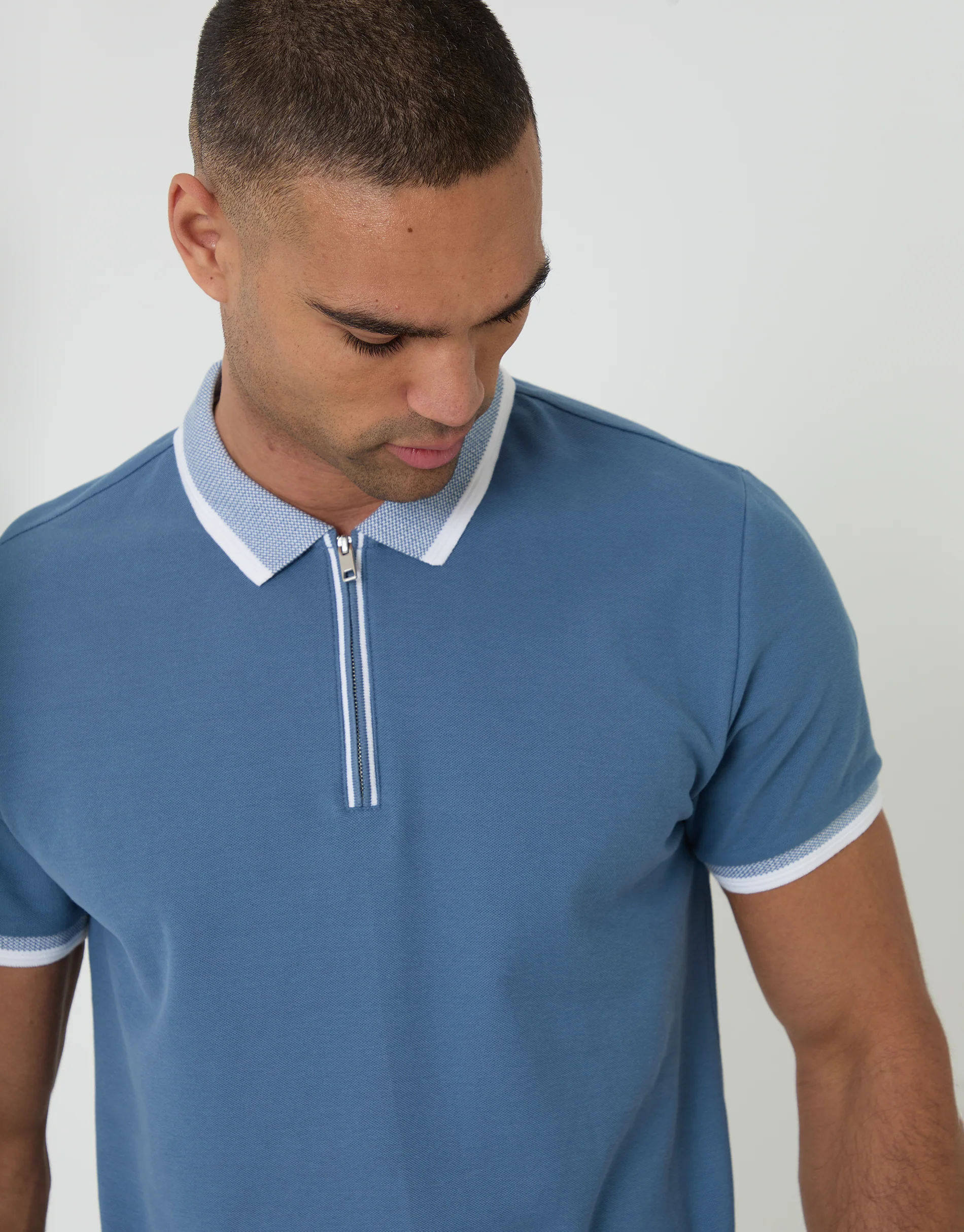 3 Pack Pique Tipping Collar Quarter Zip Polo Shirts in Light Mix - Image 3