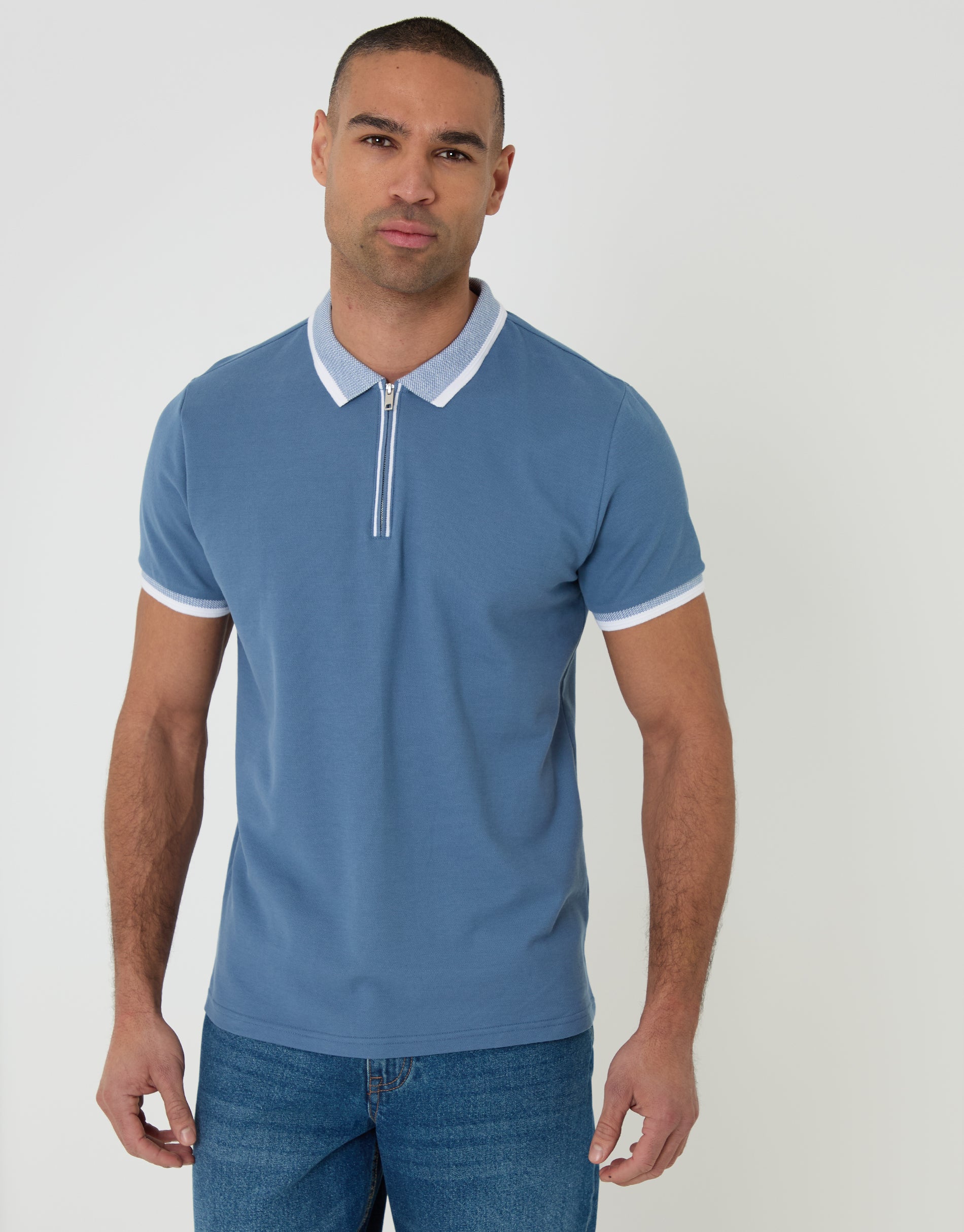 3 Pack Pique Tipping Collar Quarter Zip Polo Shirts in Light Mix - Image 4