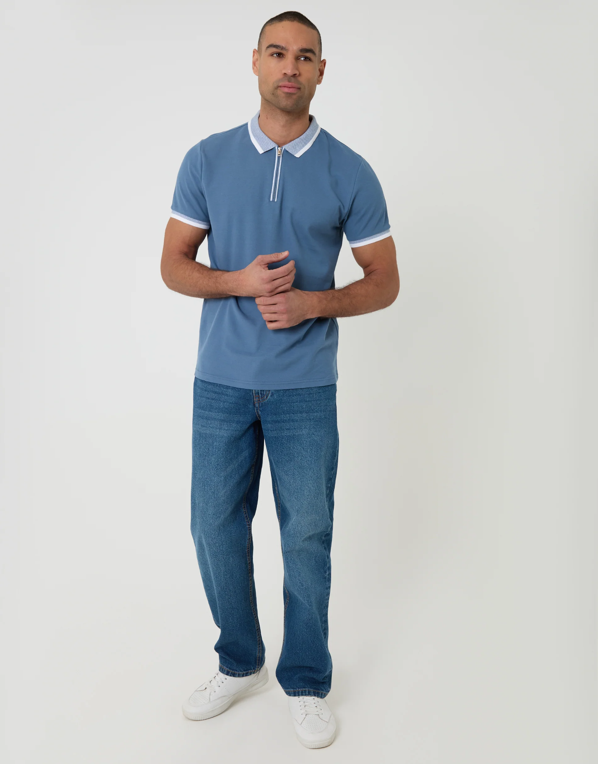 3 Pack Pique Tipping Collar Quarter Zip Polo Shirts in Light Mix - Image 5