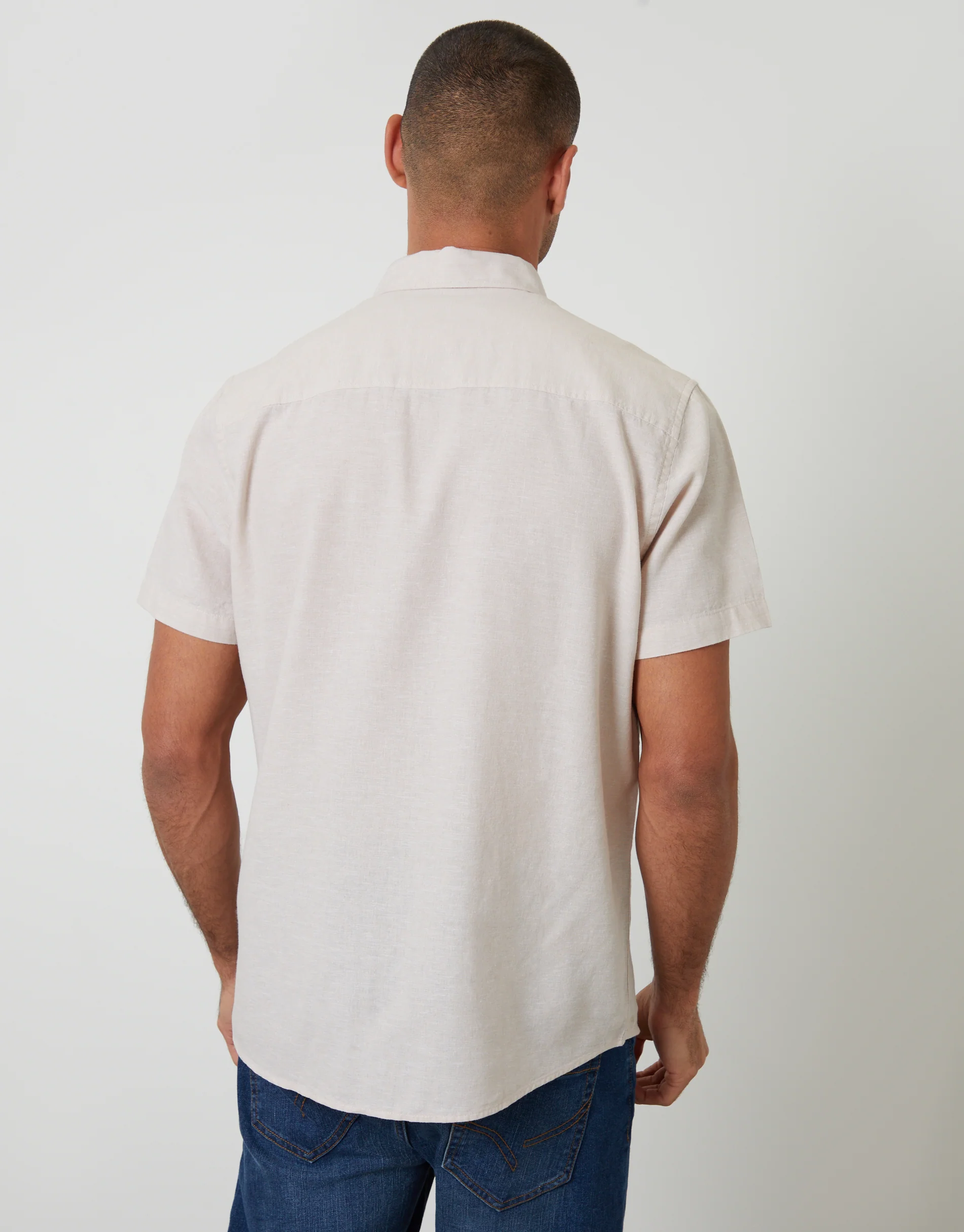 Short Sleeve Linen Blend Shirt in Light Stone - Image 2