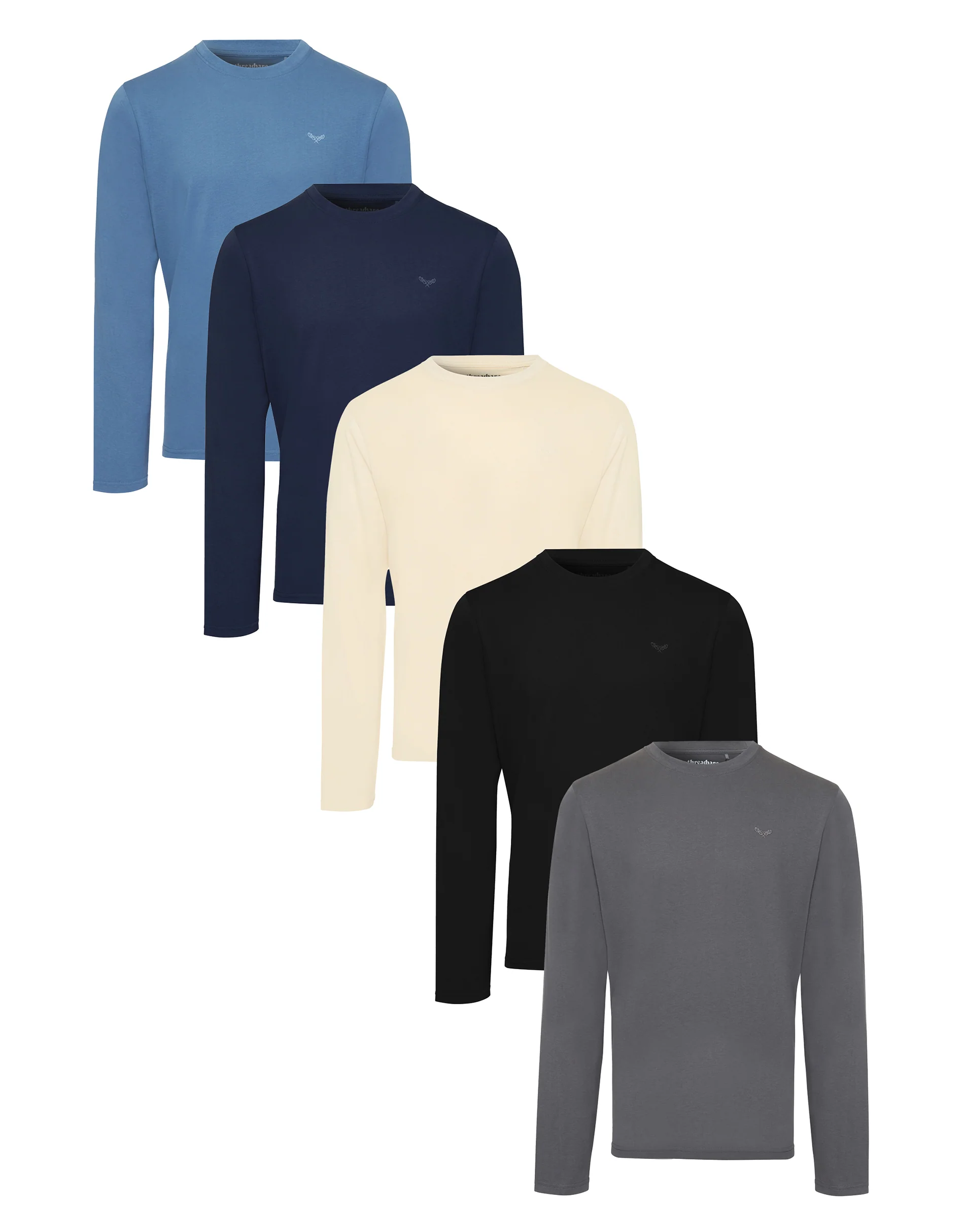 5 Pack Assorted Long Sleeve Crew Neck T-Shirts