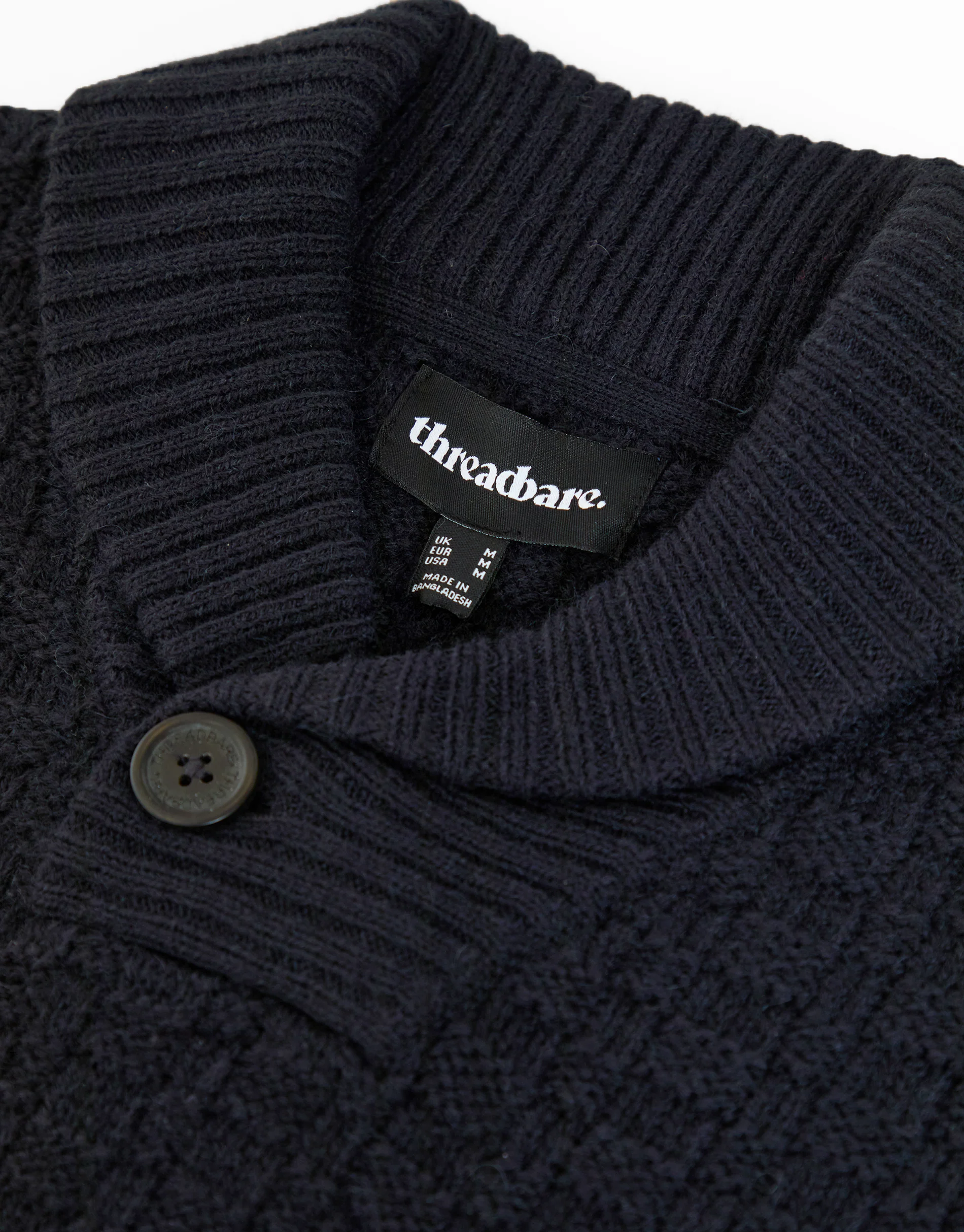 Basket Stitch Knitted Shawl Neck Jumper in Navy - Image 6