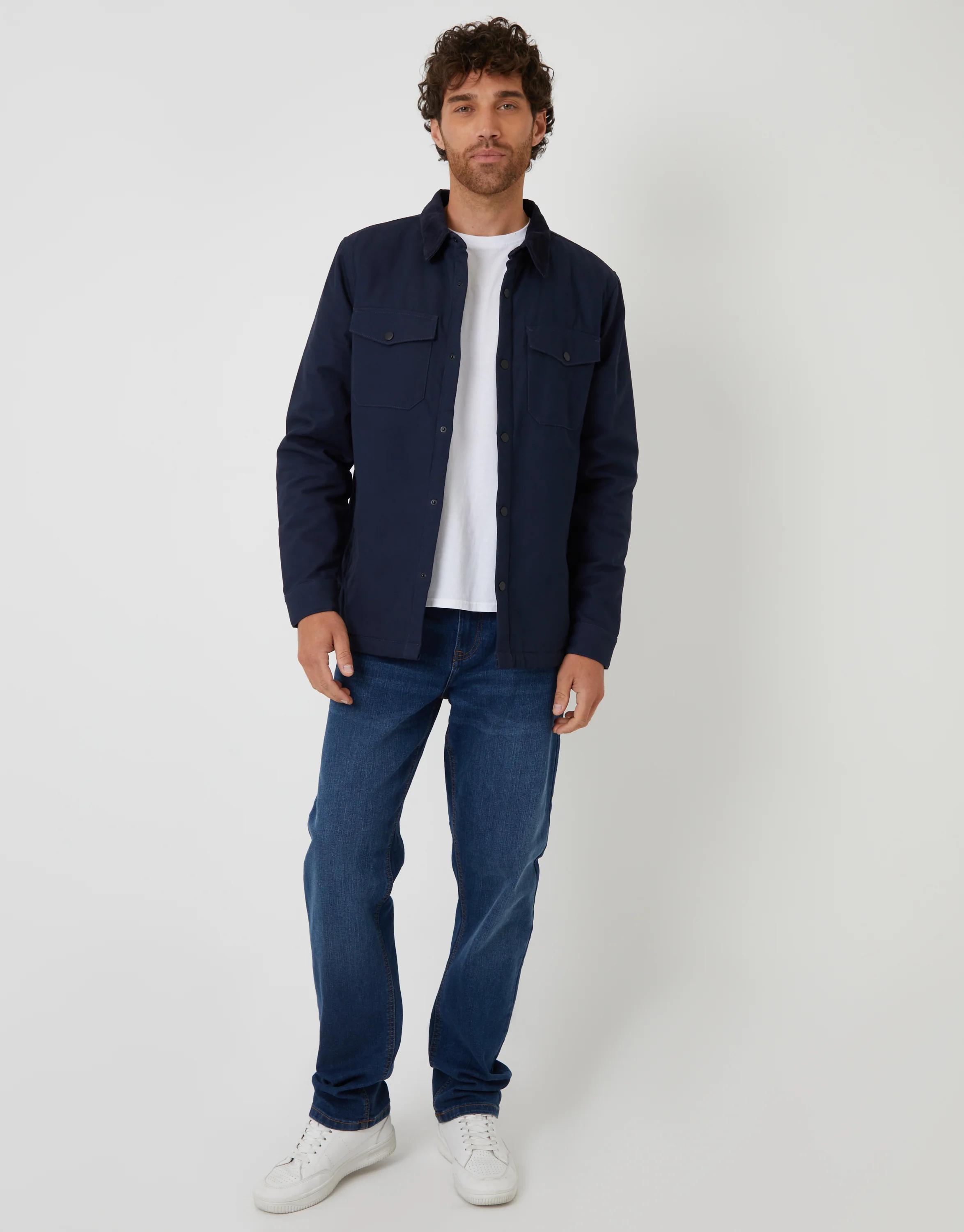 Borg Lined Shacket in Navy - Image 3