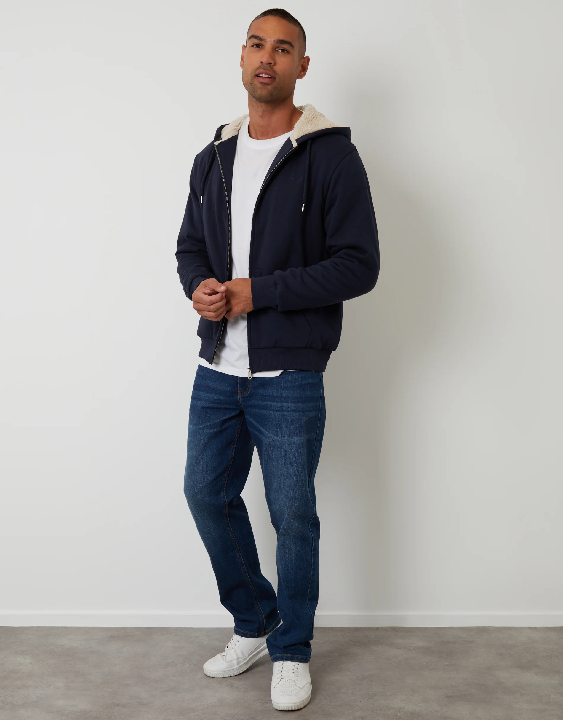 Borg Lined Zip-Through Hoodie in Navy - Image 3