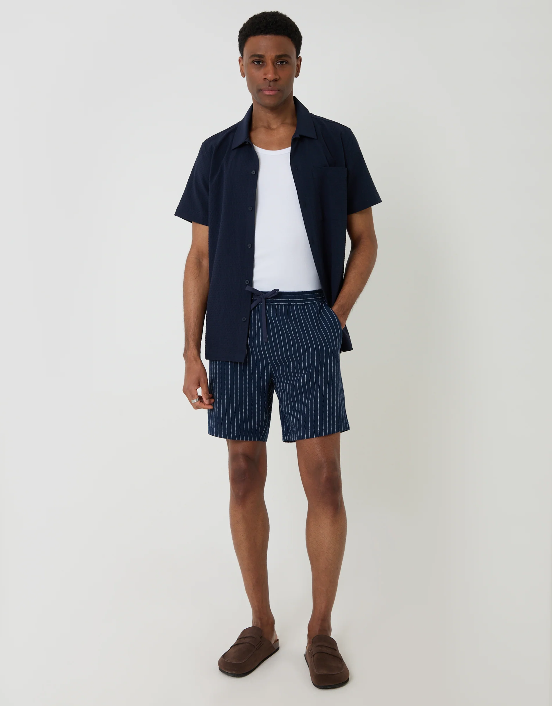 Boxy Fit Textured Short Sleeve Shirt in Navy - Image 3