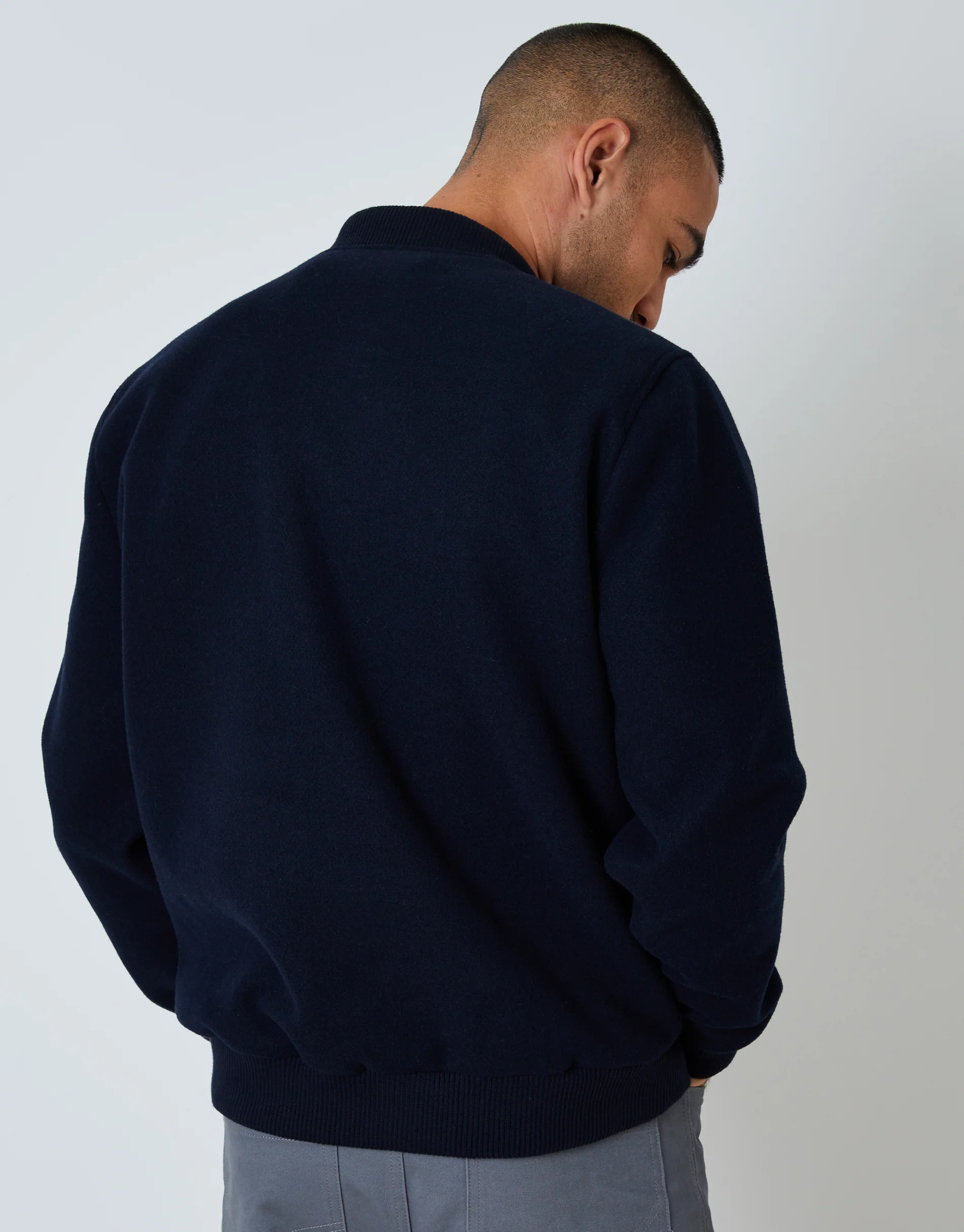 Faux Wool Bomber Jacket in Navy - Image 2