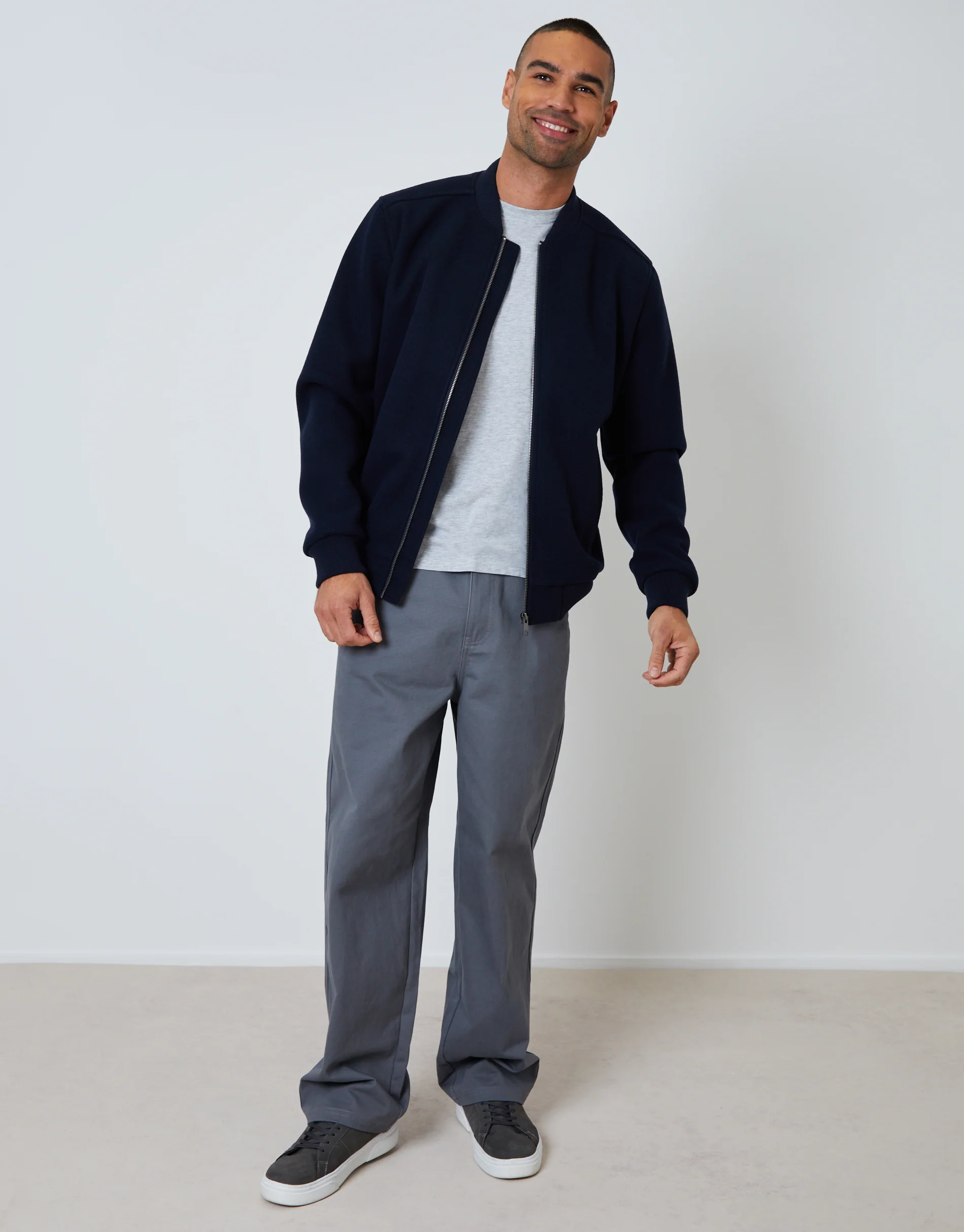 Faux Wool Bomber Jacket in Navy - Image 3