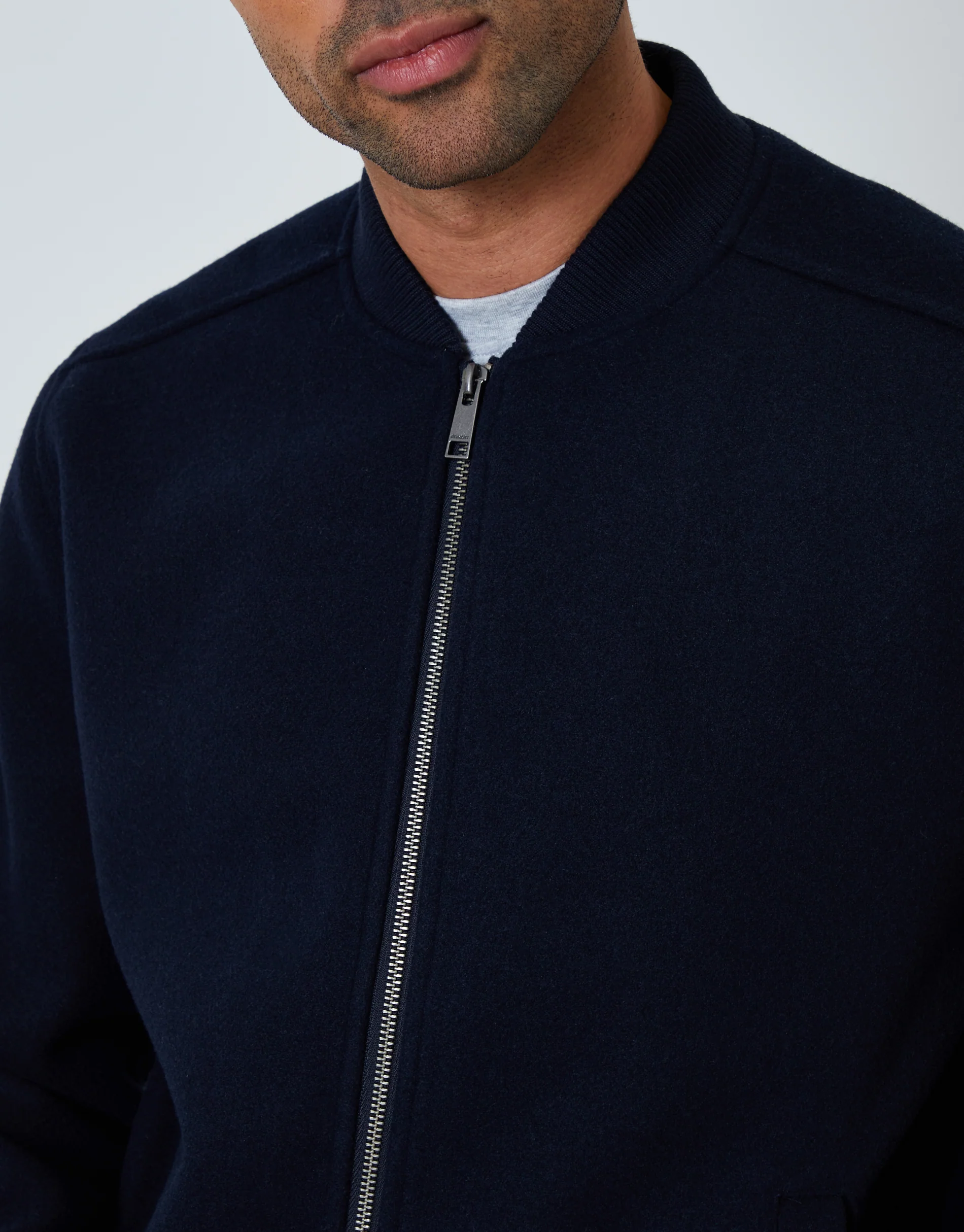 Faux Wool Bomber Jacket in Navy - Image 4