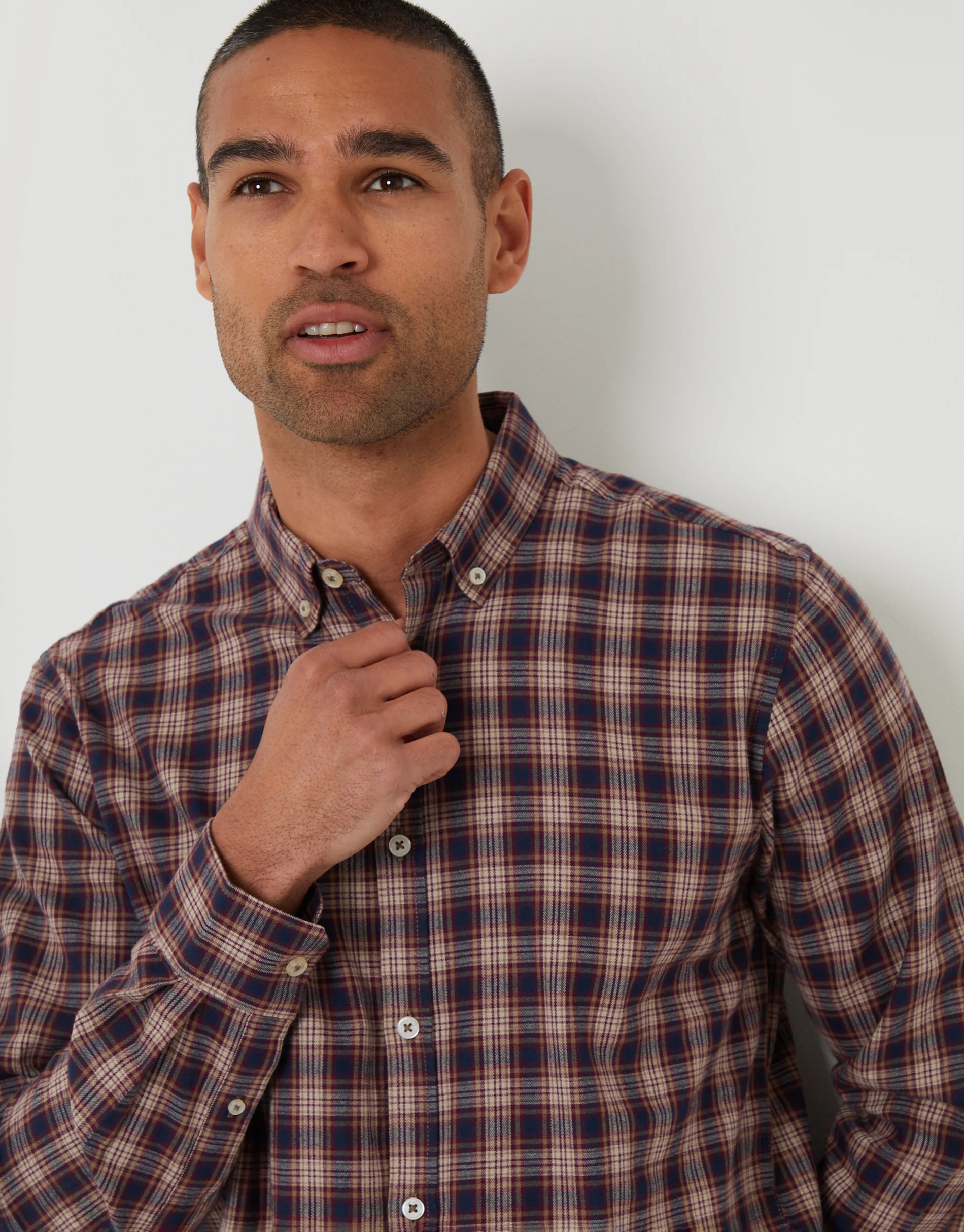 Brushed Flannel Long Sleeve Shirt in Brown Check - Image 4