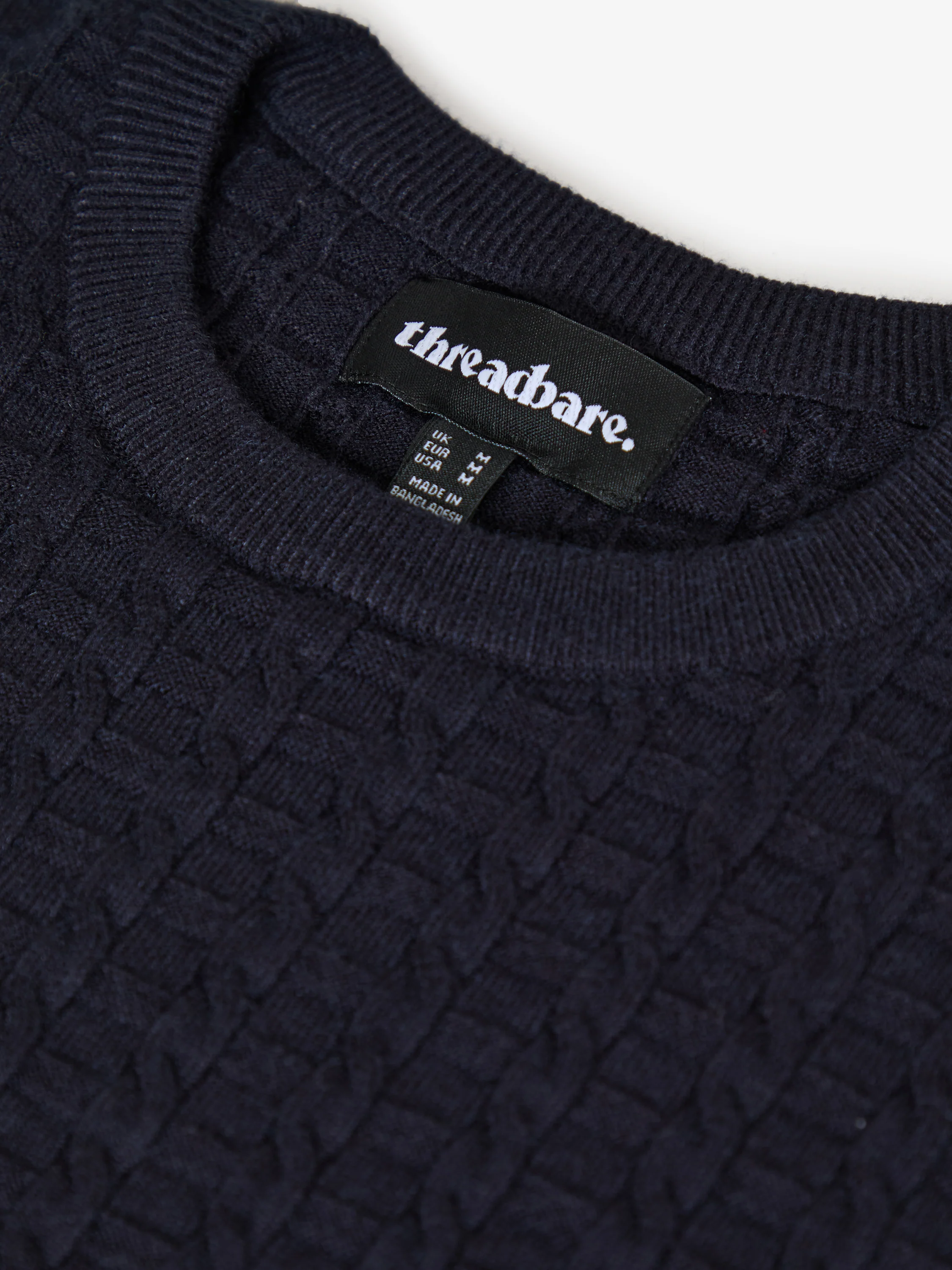 Cable Knit Crew Neck Jumper in Navy - Image 5