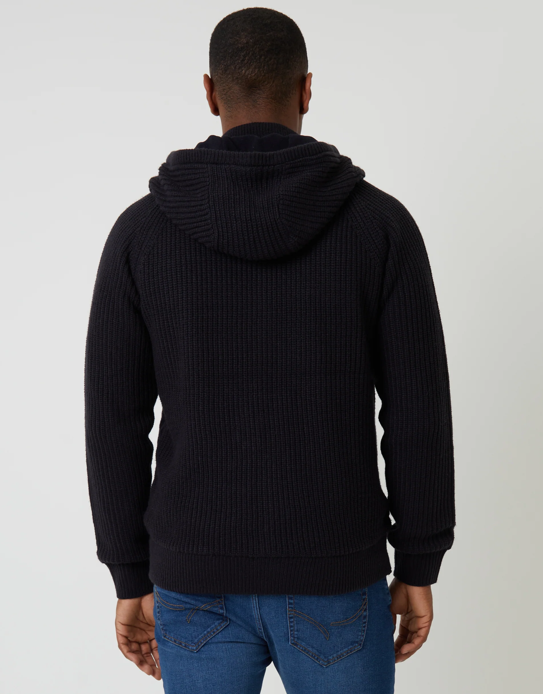 Cable Knit Microfleece Lined Zip Through Hoodie in Navy - Image 2