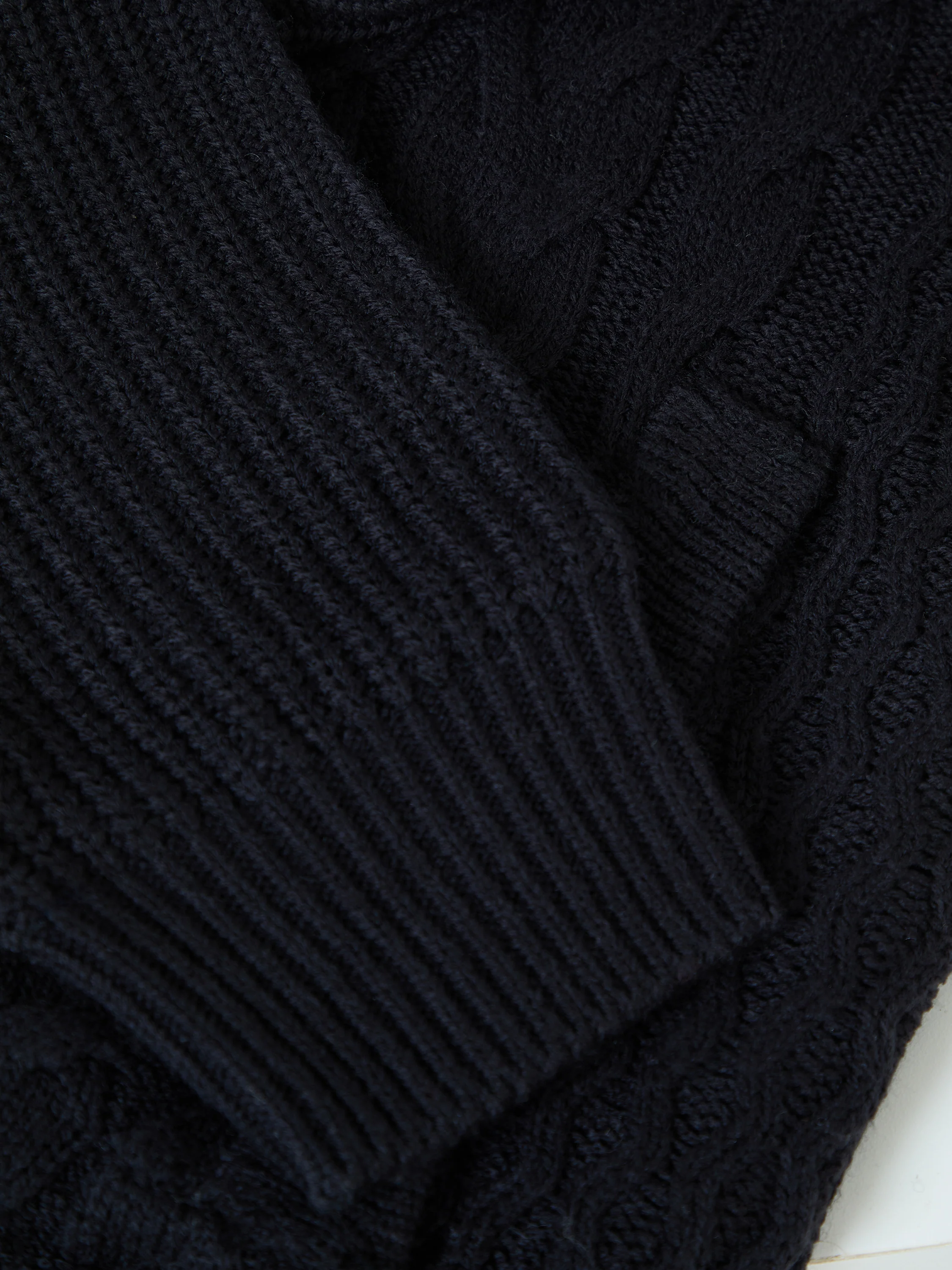 Cable Knit Microfleece Lined Zip Through Hoodie in Navy - Image 6