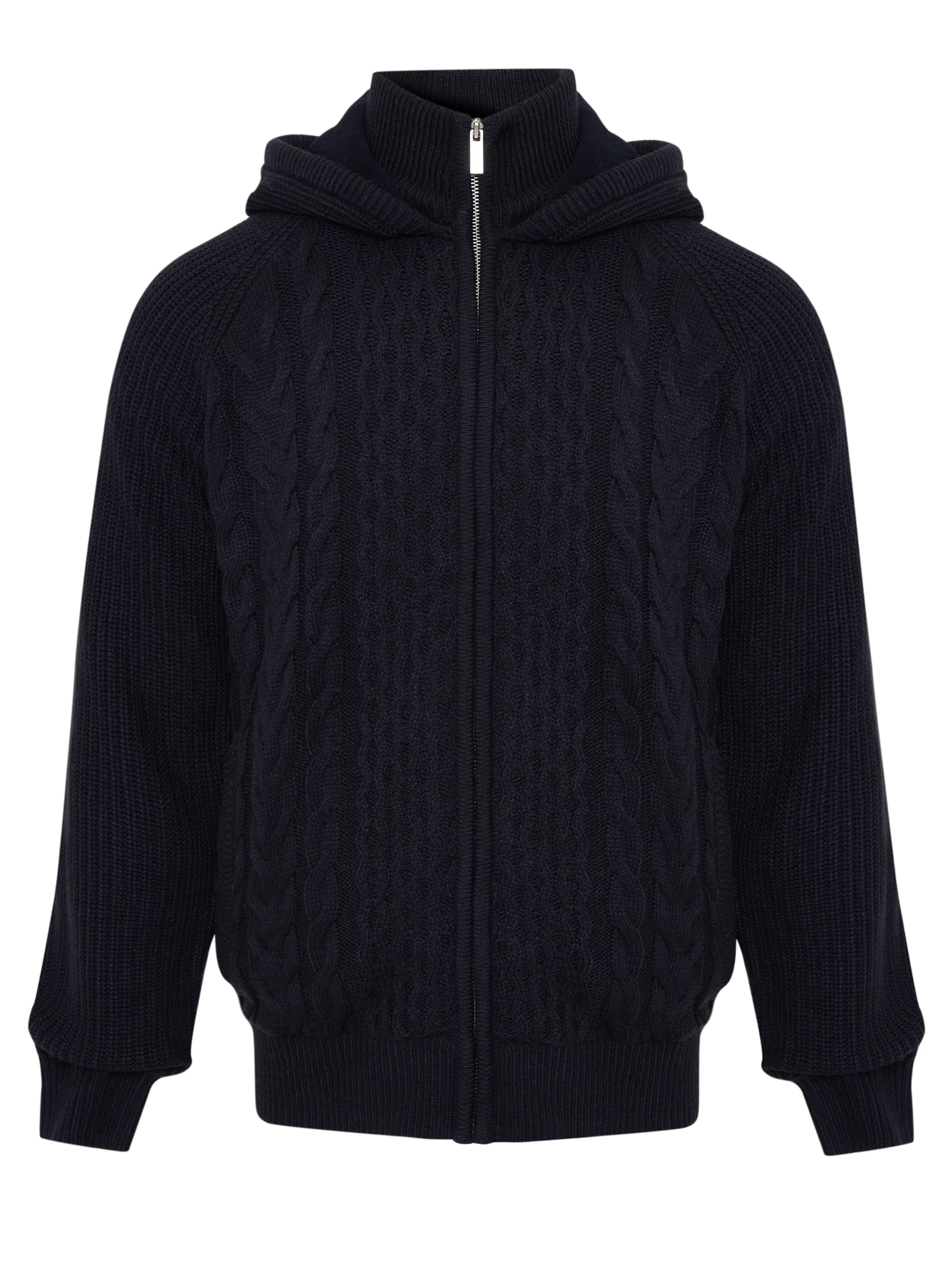 Cable Knit Microfleece Lined Zip Through Hoodie in Navy - Image 7