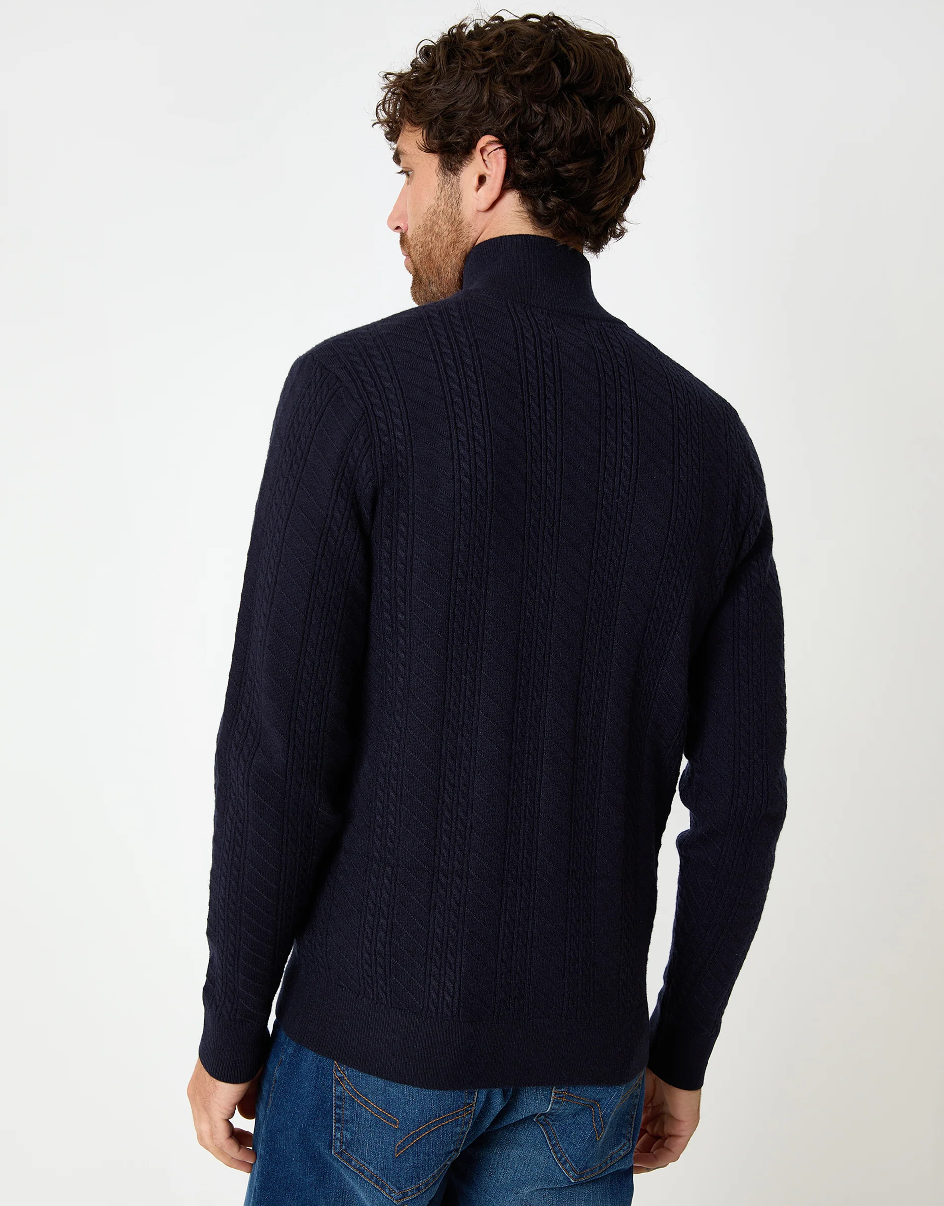 Cable Knit Quarter Zip Jumper in Navy - Image 2