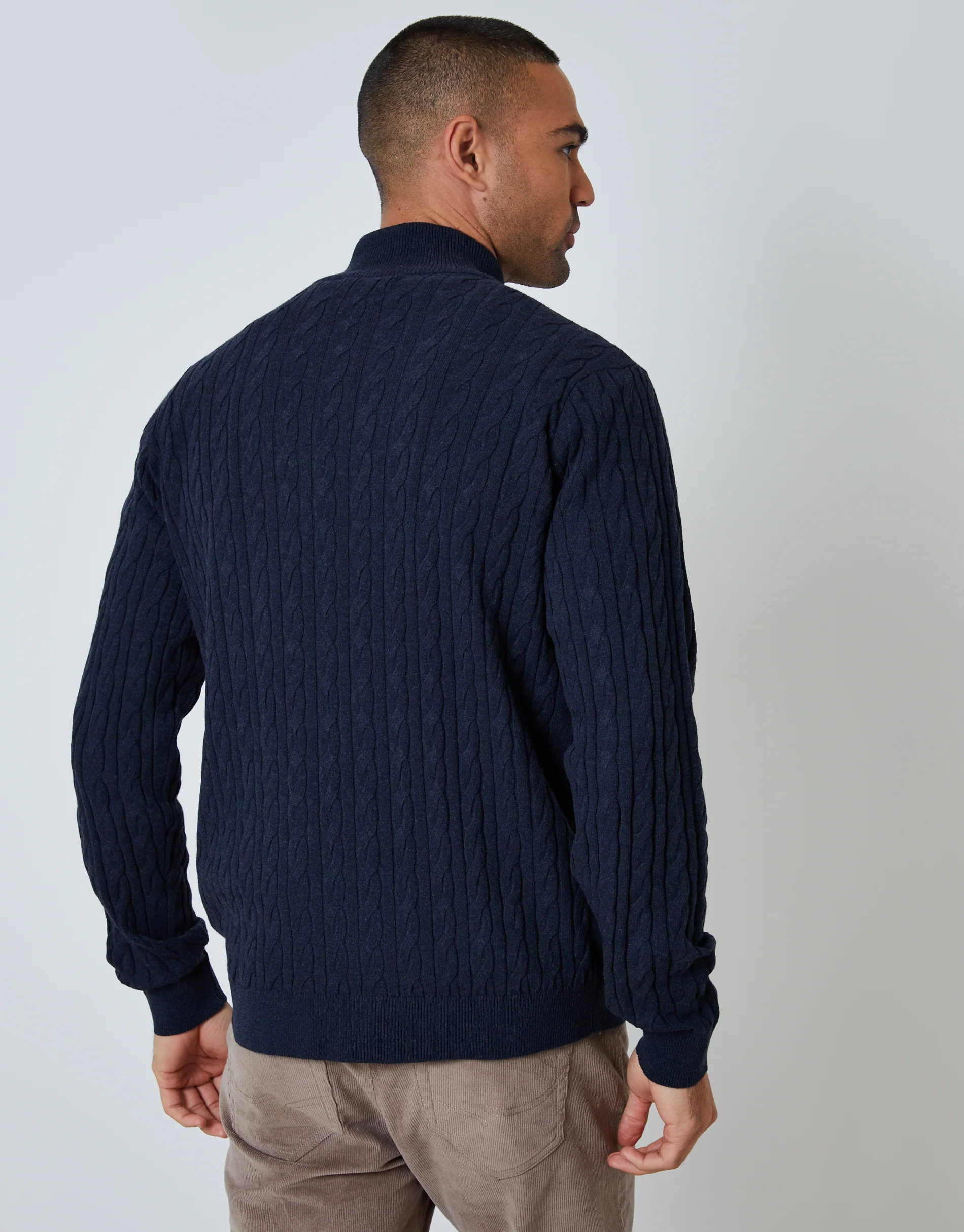Cable Knit Quarter Zip Jumper in Navy - Image 2