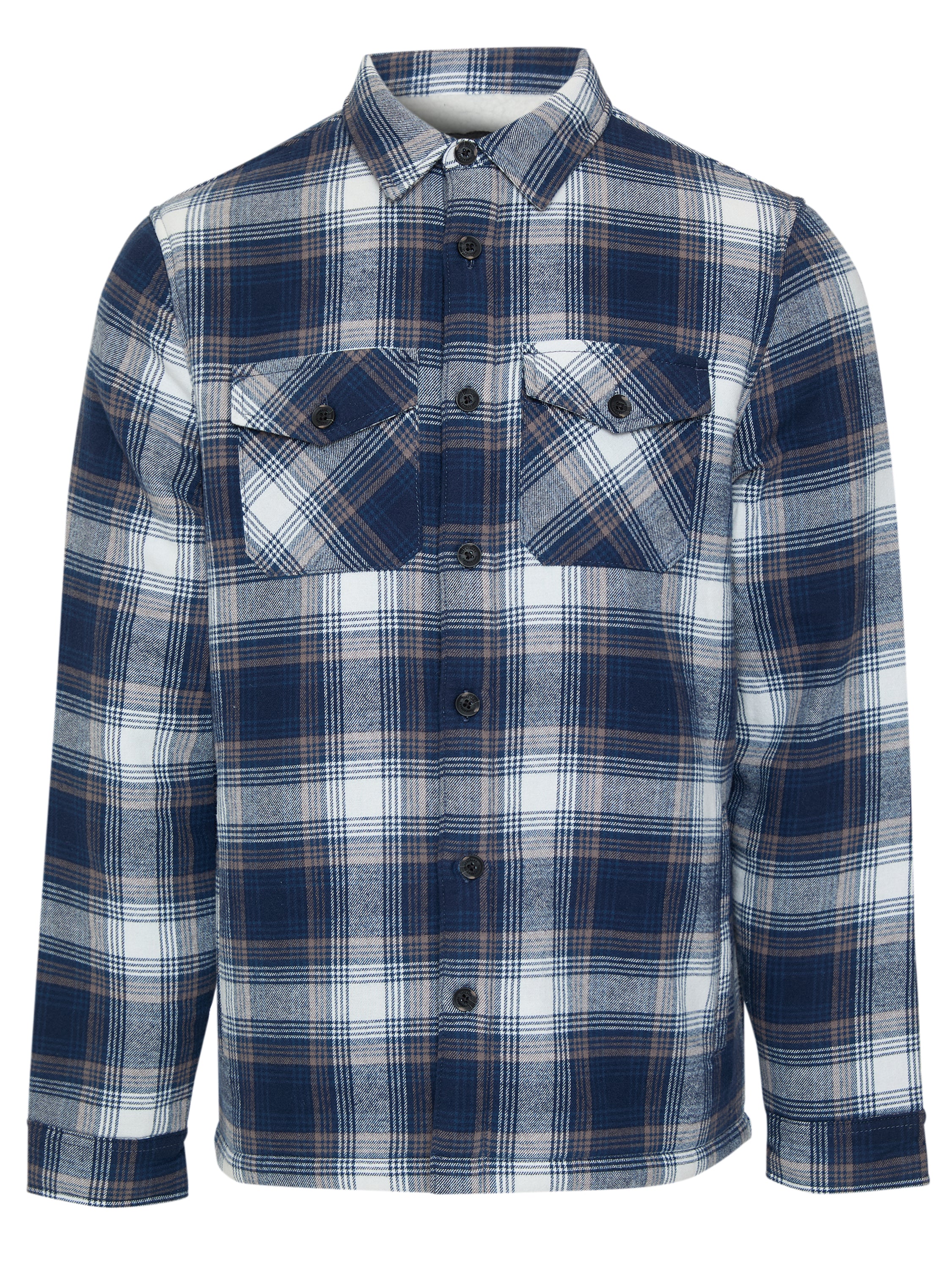 Brushed Borg Lined Shacket in Navy Check - Image 6