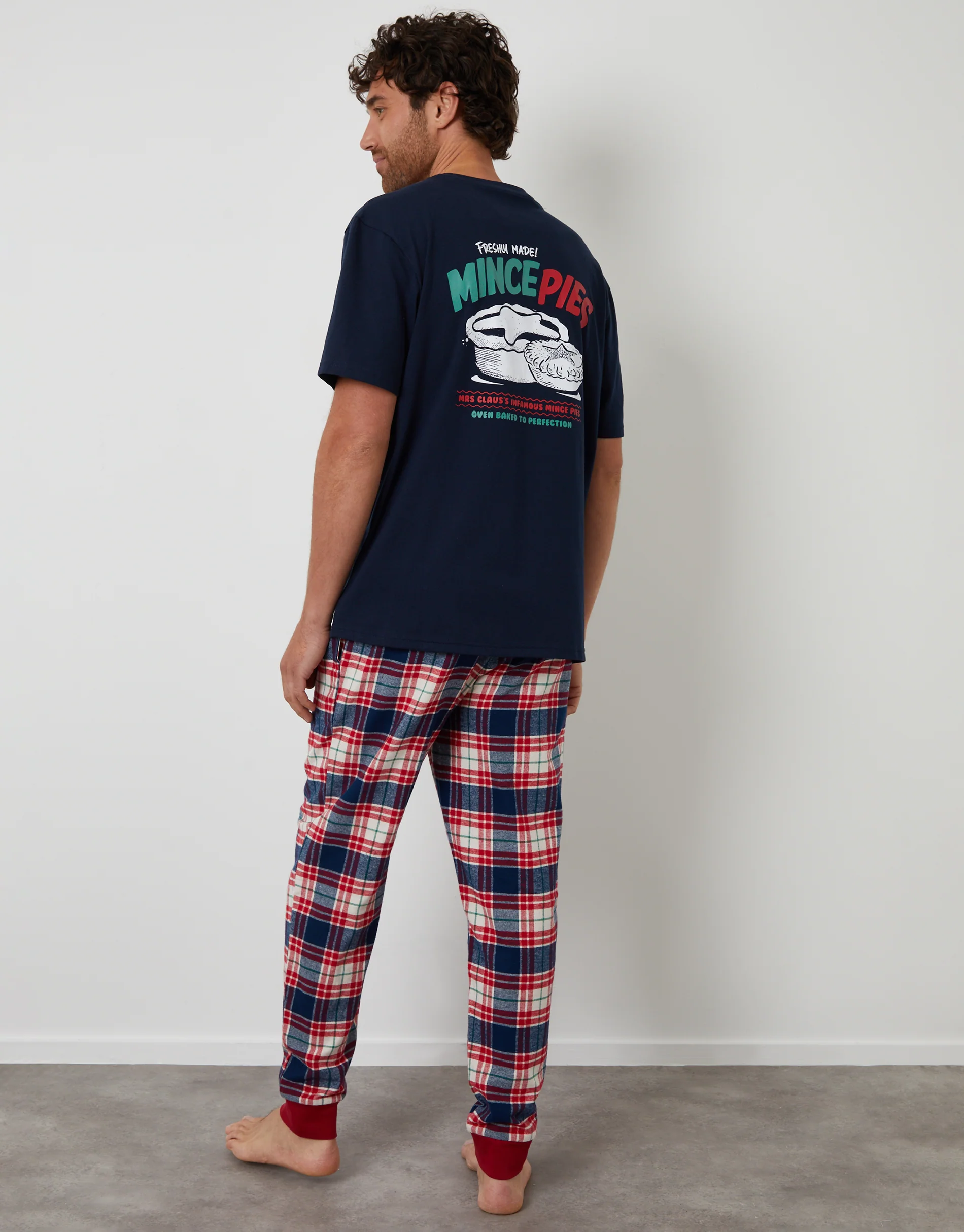 Check Christmas Graphic Pyjama Set in Navy - Image 2