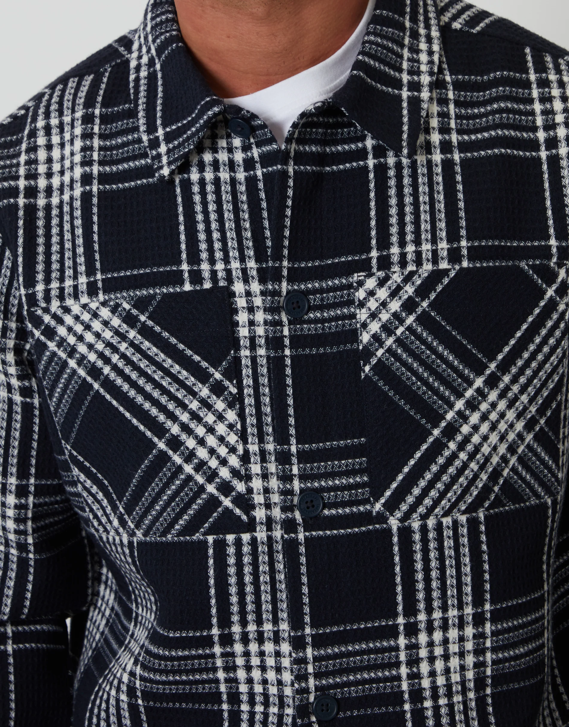 Waffle Textured Shacket in Navy Check - Image 4