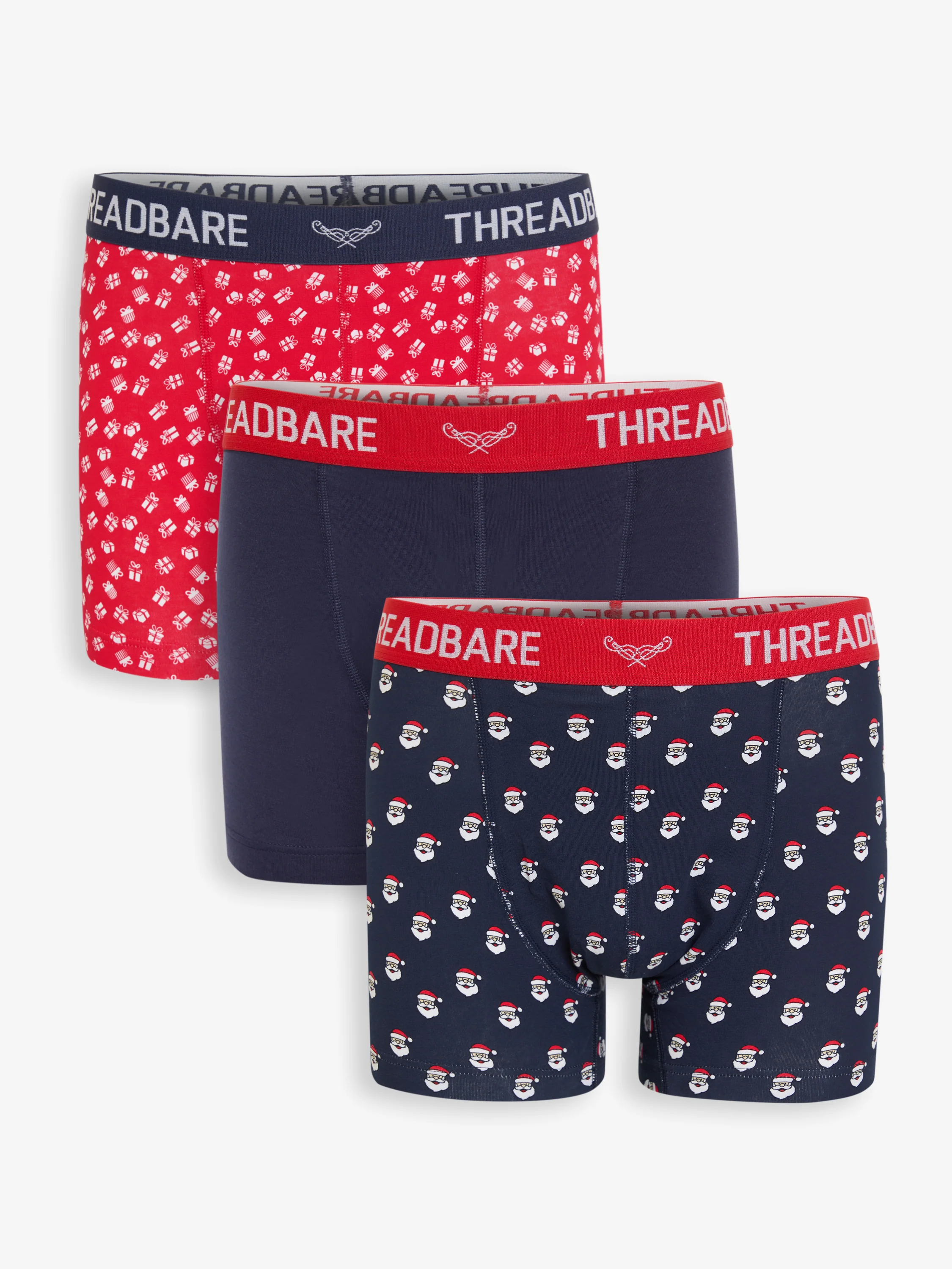 3 Pack Christmas Print Hipster Fit Boxer Shorts in Navy