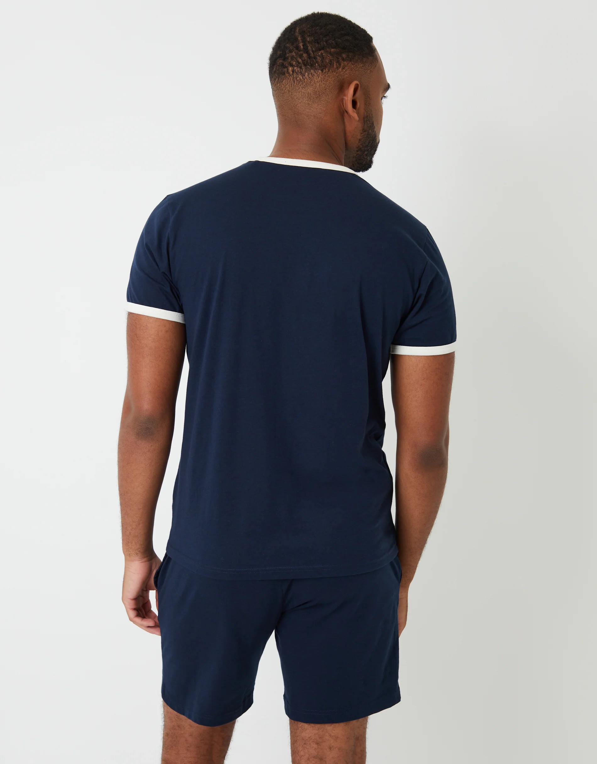 Contrast Binding Short Lounge Set in Navy - Image 2