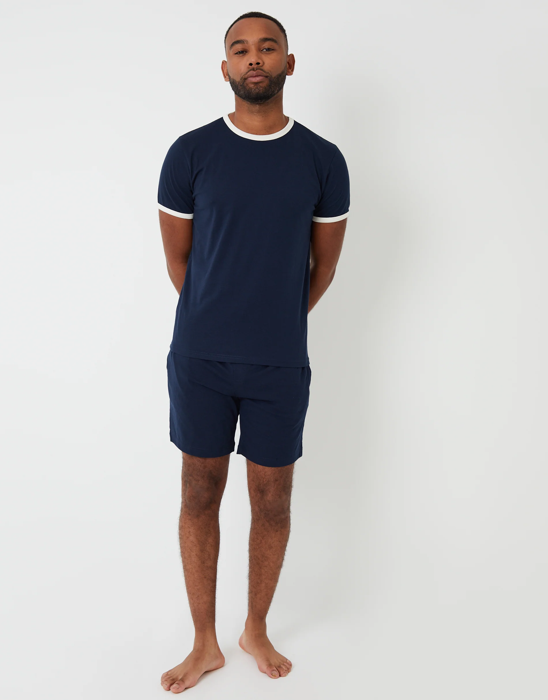 Contrast Binding Short Lounge Set in Navy - Image 3