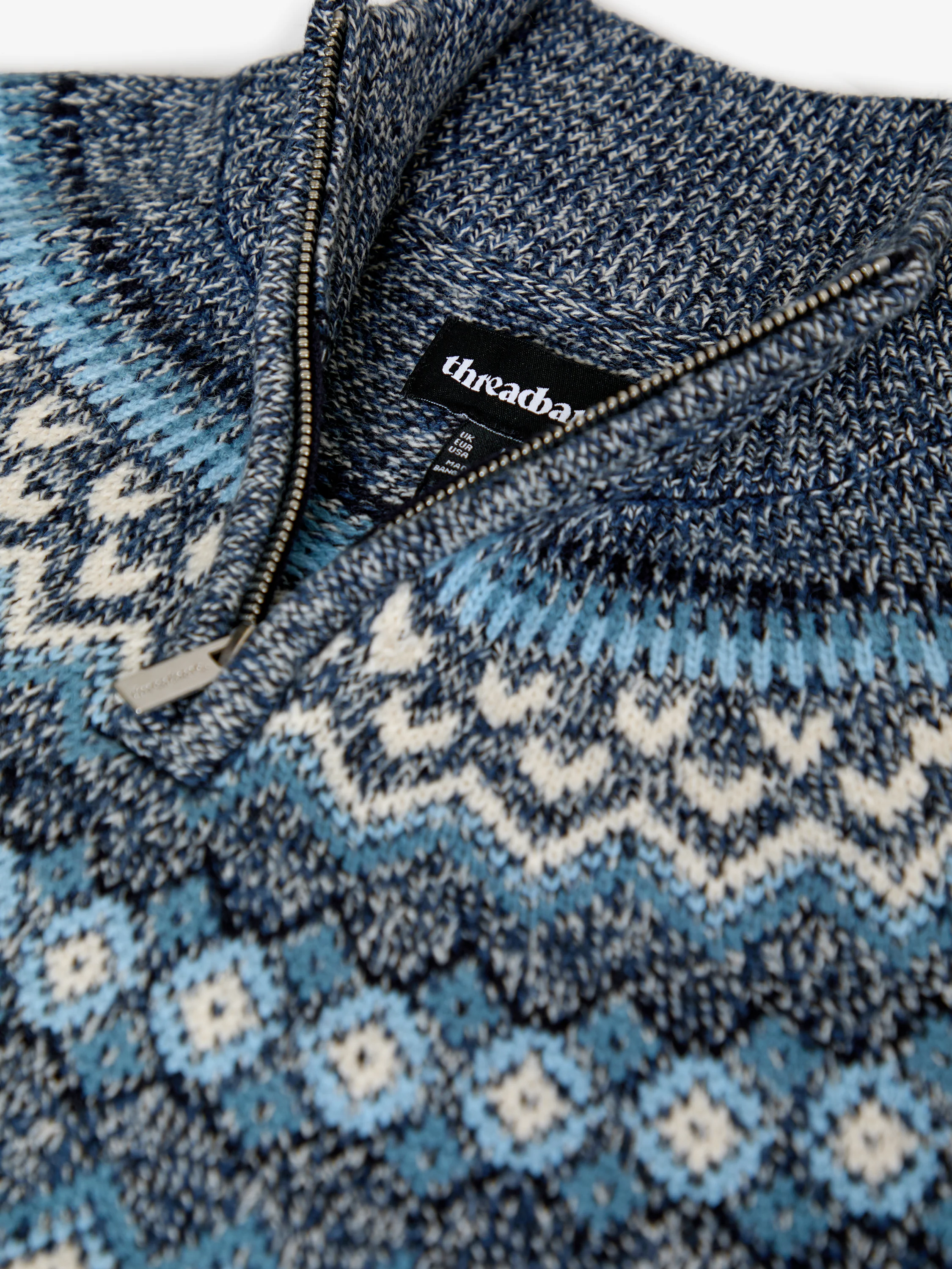 Fairisle Knitted Quarter Zip Jumper in Navy - Image 5
