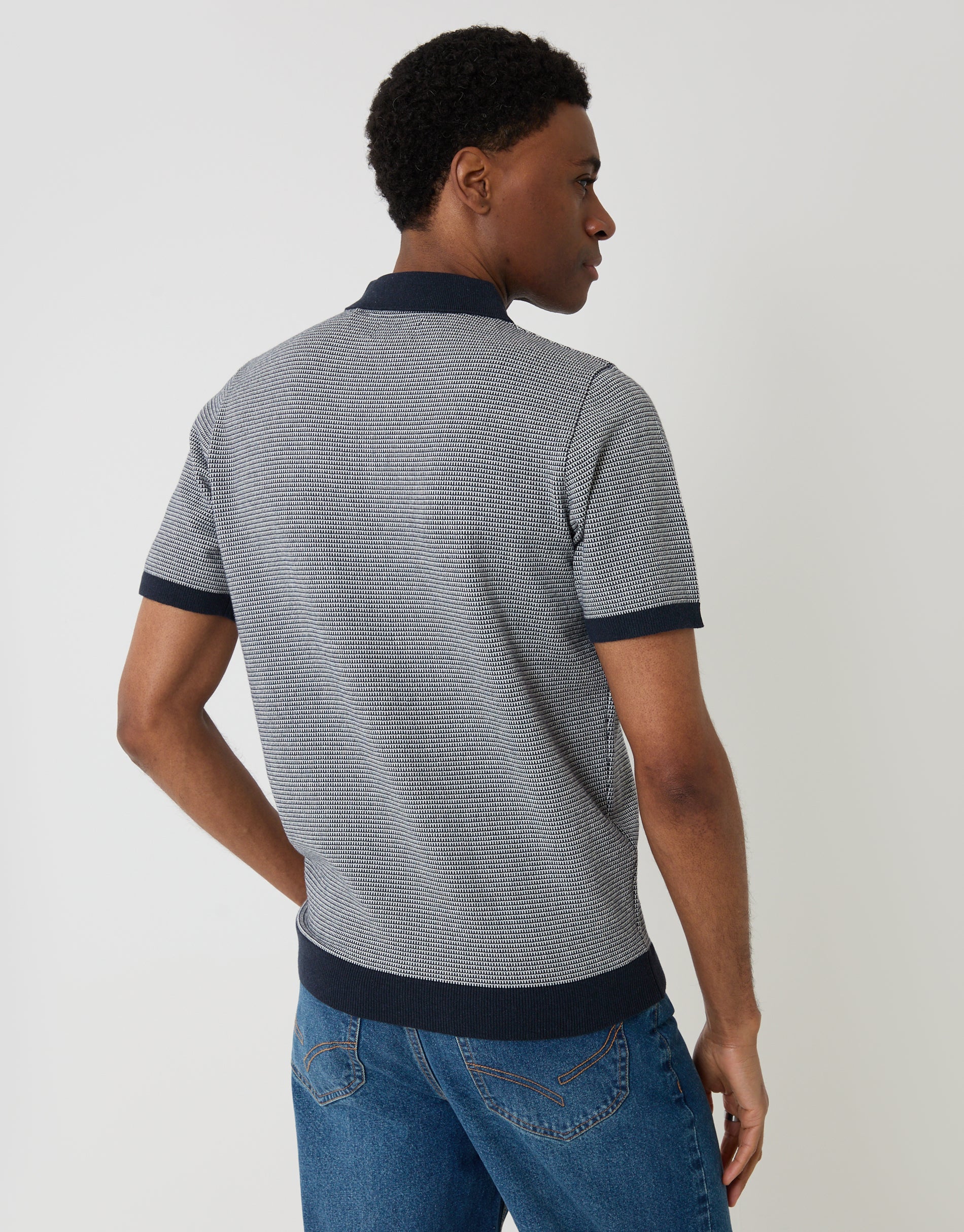 Fairisle Knitted Short Sleeve Polo in Navy - Image 3