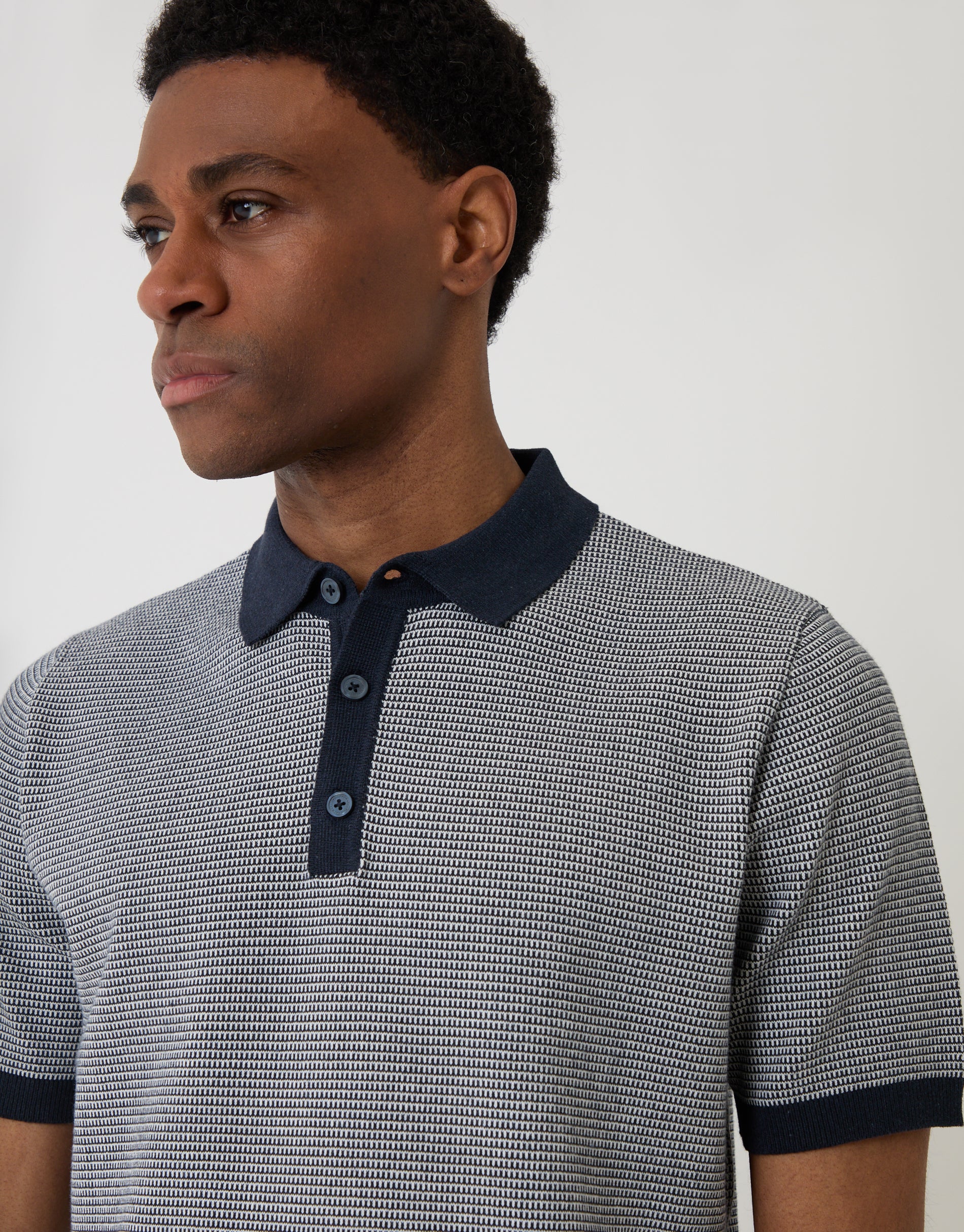 Fairisle Knitted Short Sleeve Polo in Navy - Image 5
