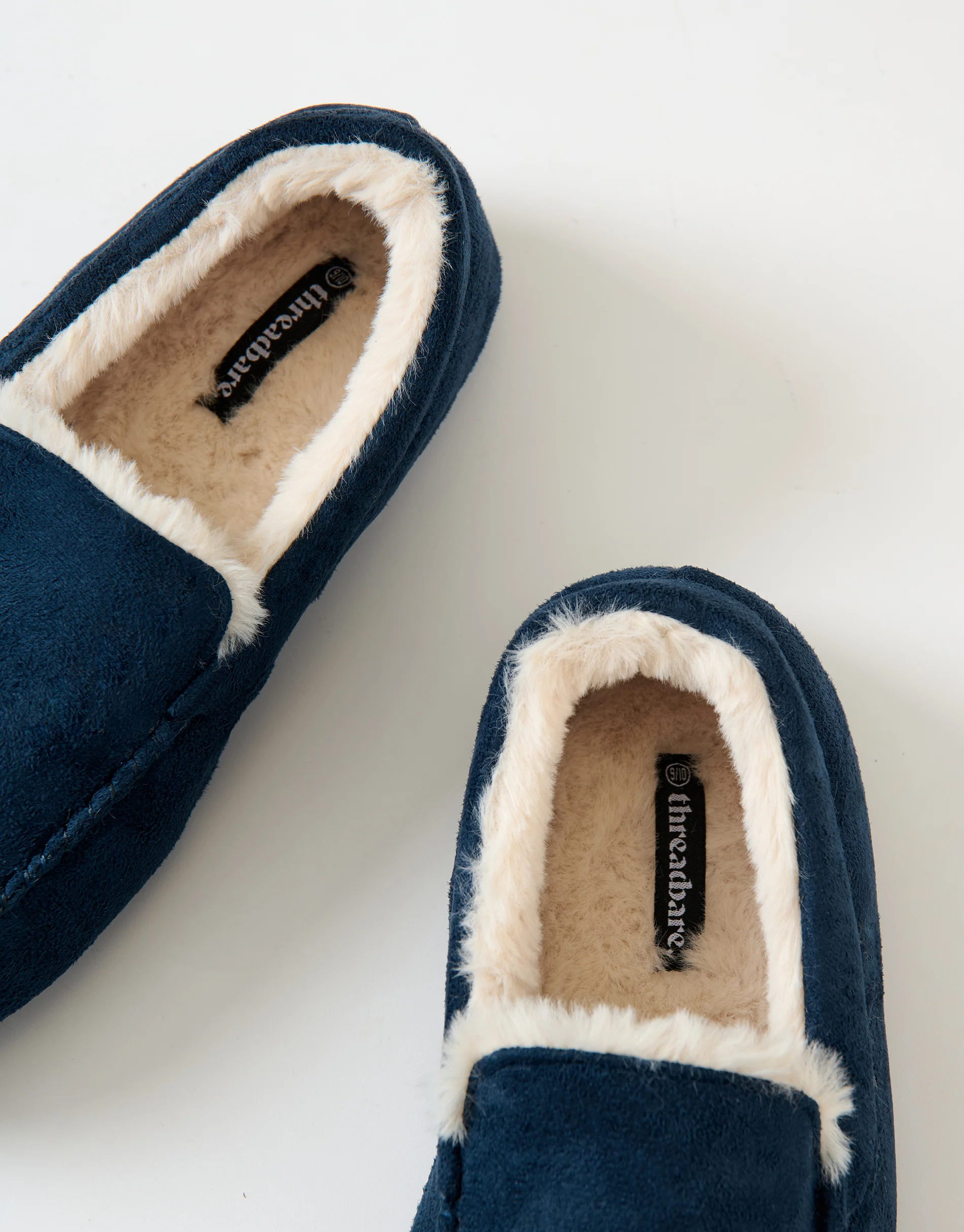Faux Suede Faux Fur Lined Moccasin Slippers in Navy - Image 4