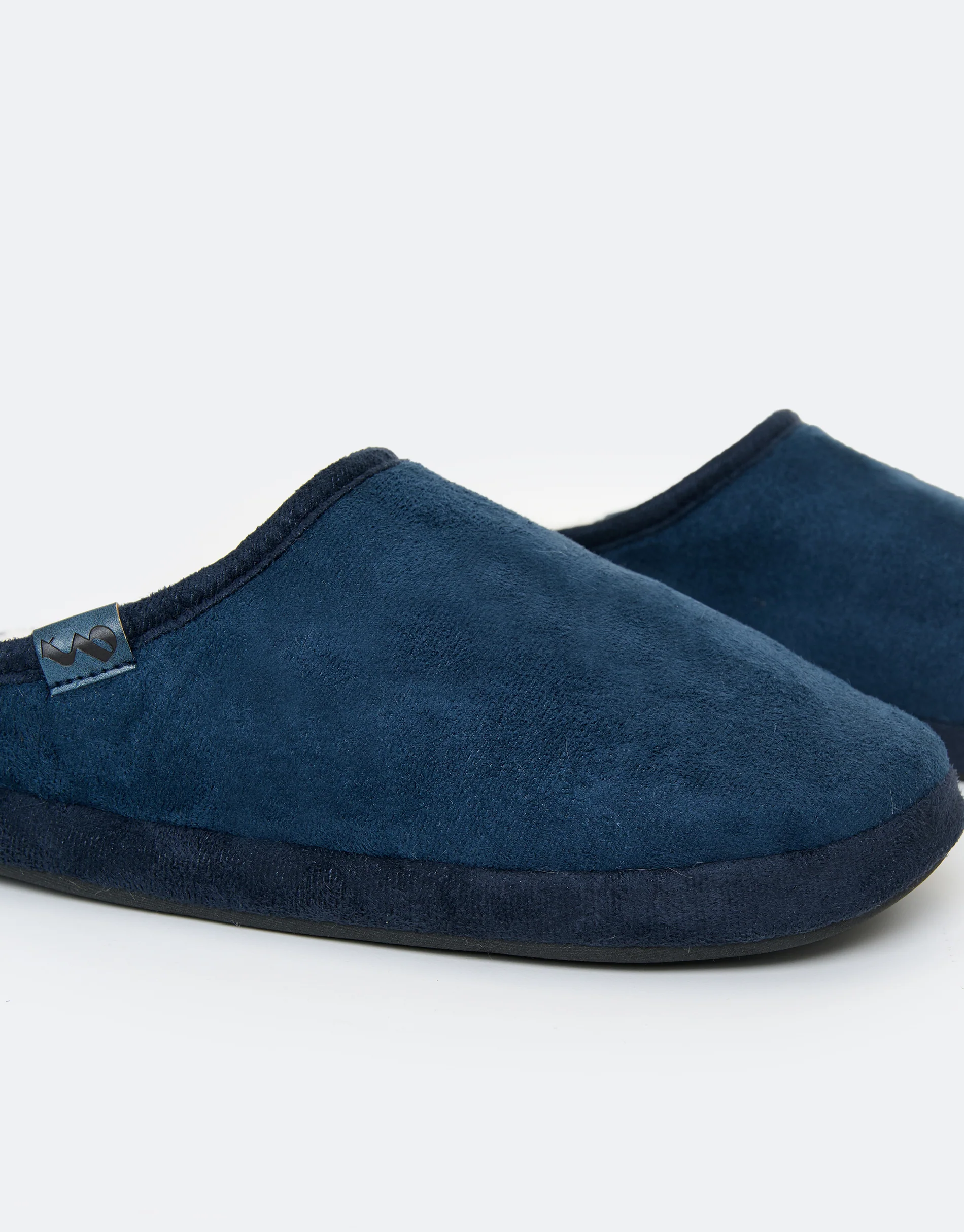 Faux Suede Faux Fur Lined Mule Slippers in Navy - Image 3