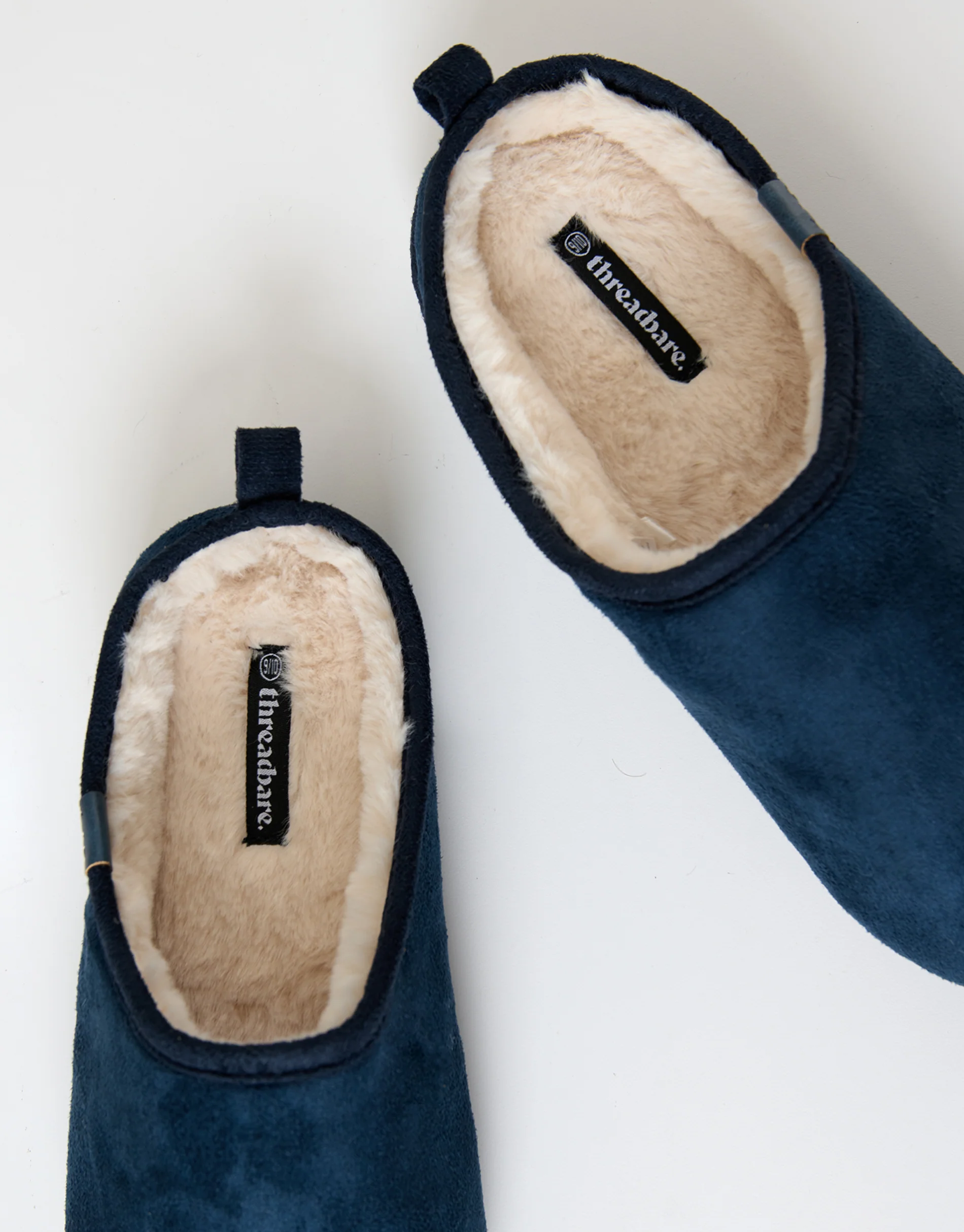Faux Suede Faux Fur Lined Mule Slippers in Navy - Image 4