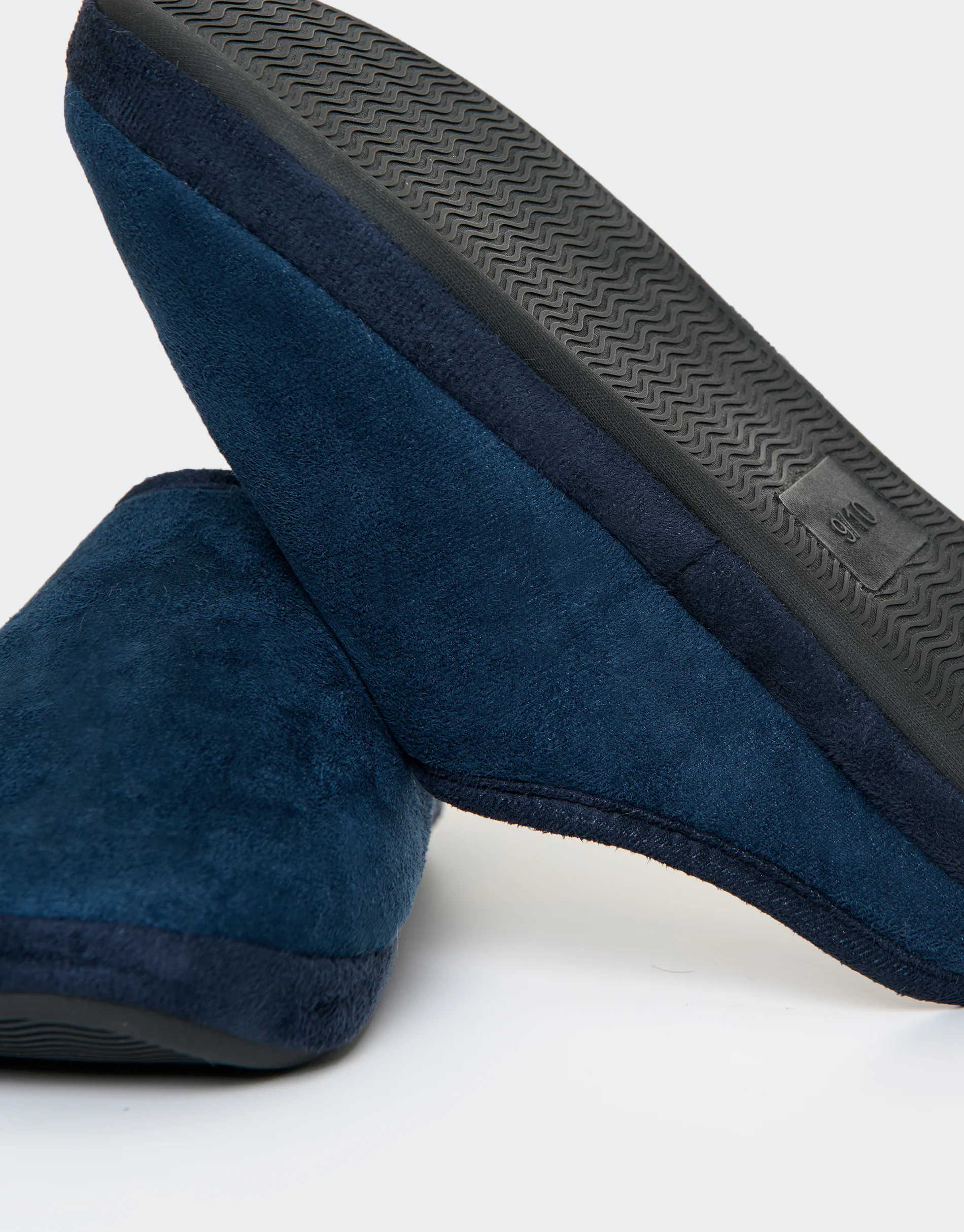 Faux Suede Faux Fur Lined Mule Slippers in Navy - Image 5