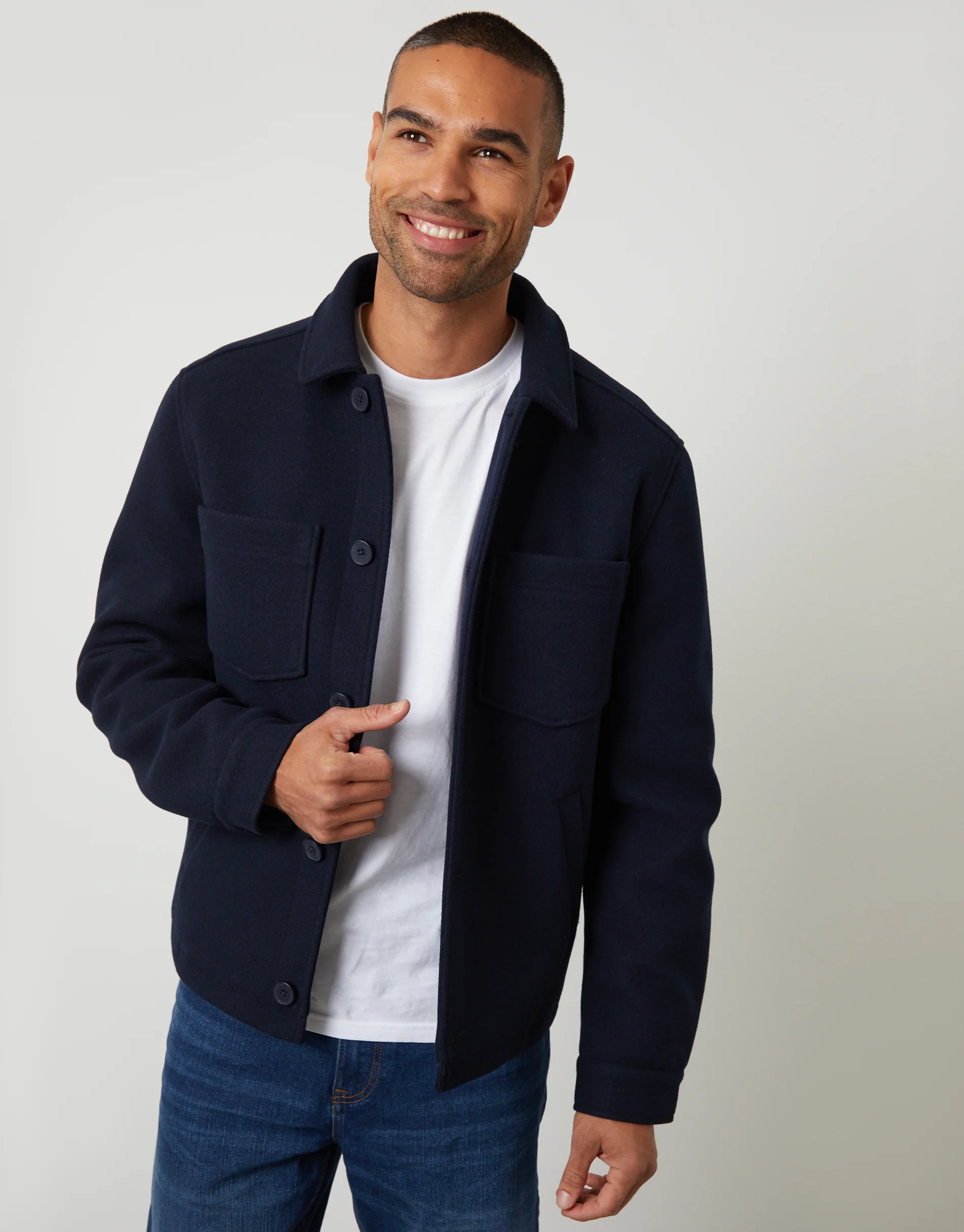Faux Wool Button Up Quilted Shacket in Navy - Image 2