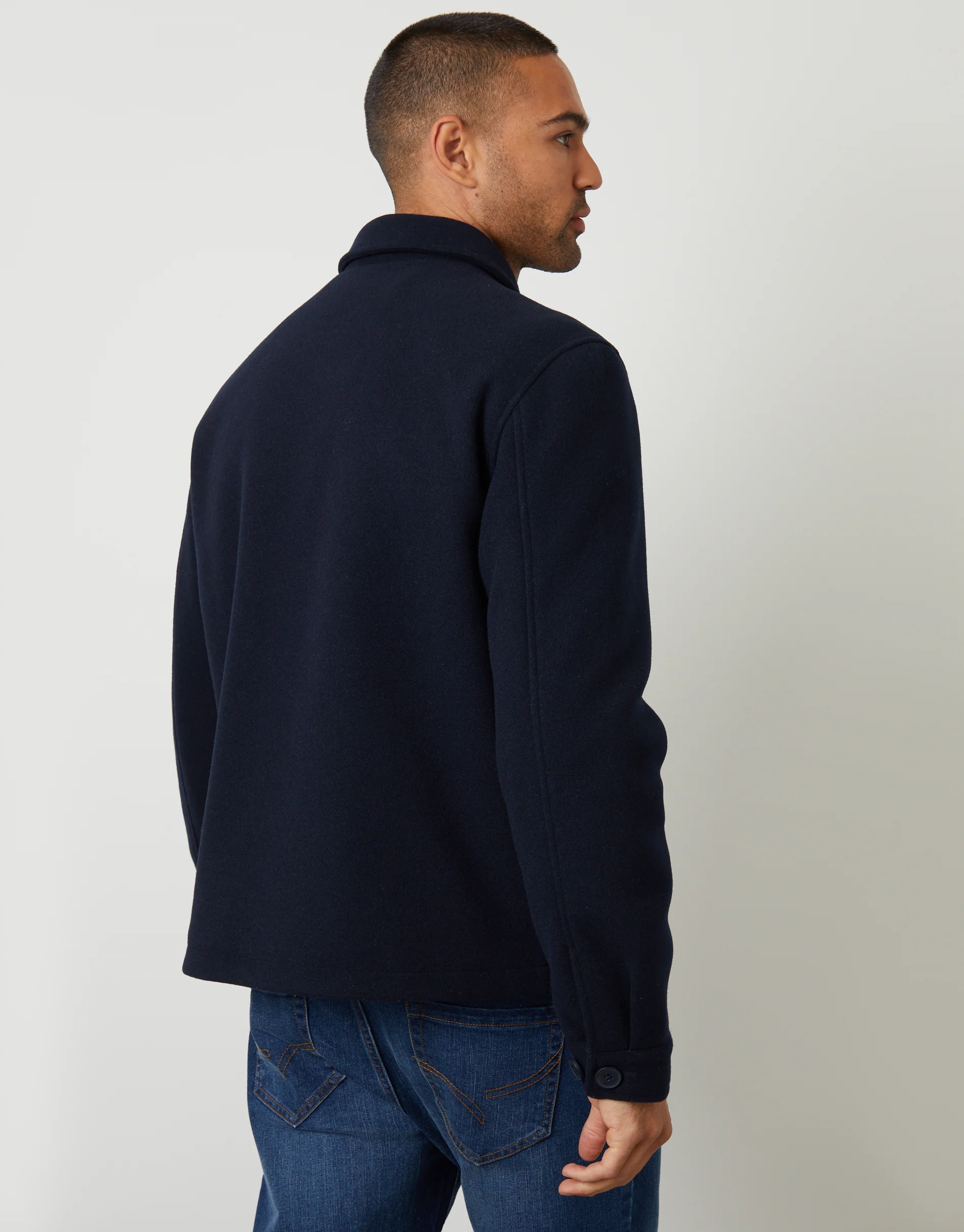 Faux Wool Button Up Quilted Shacket in Navy - Image 3