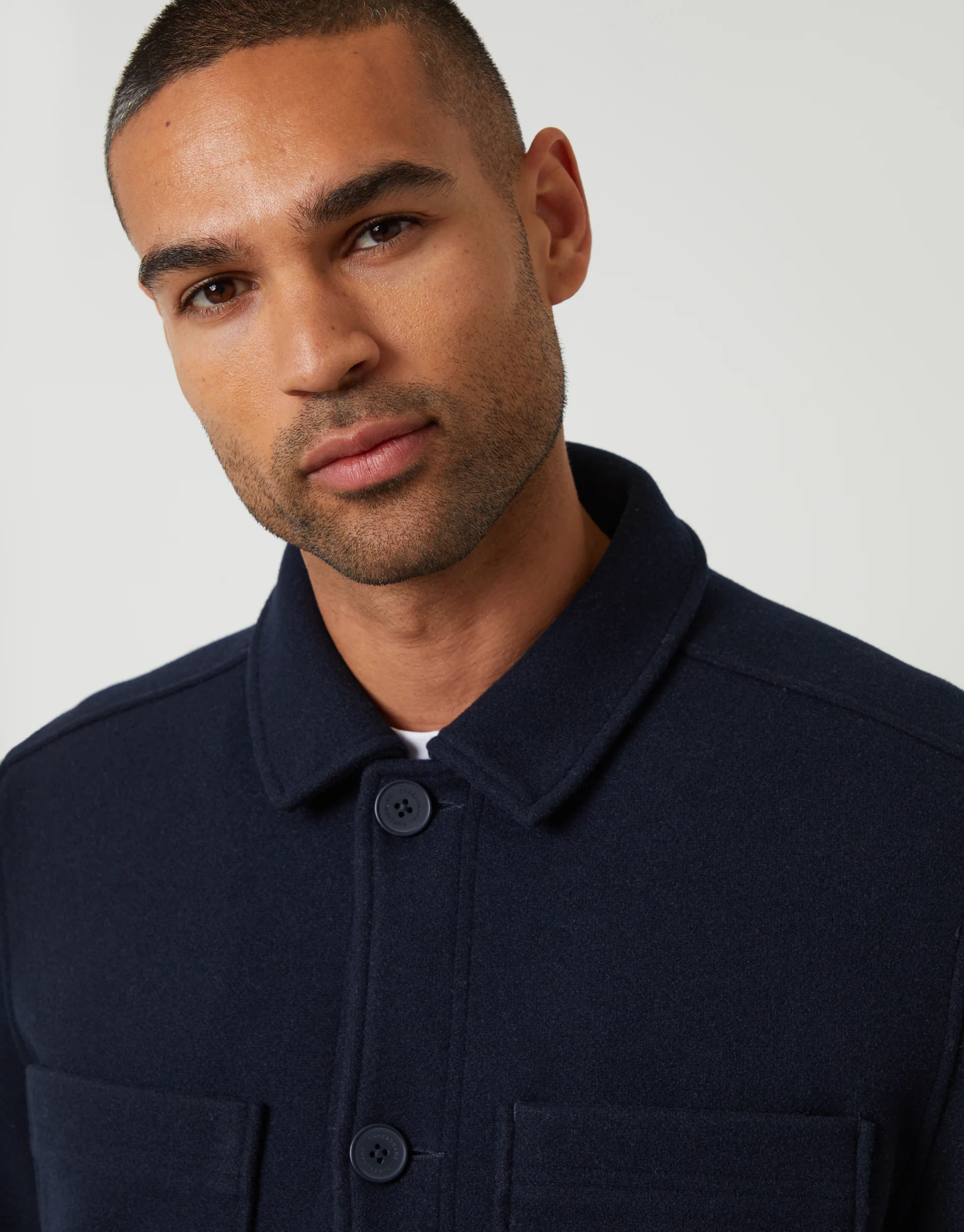 Faux Wool Button Up Quilted Shacket in Navy - Image 5
