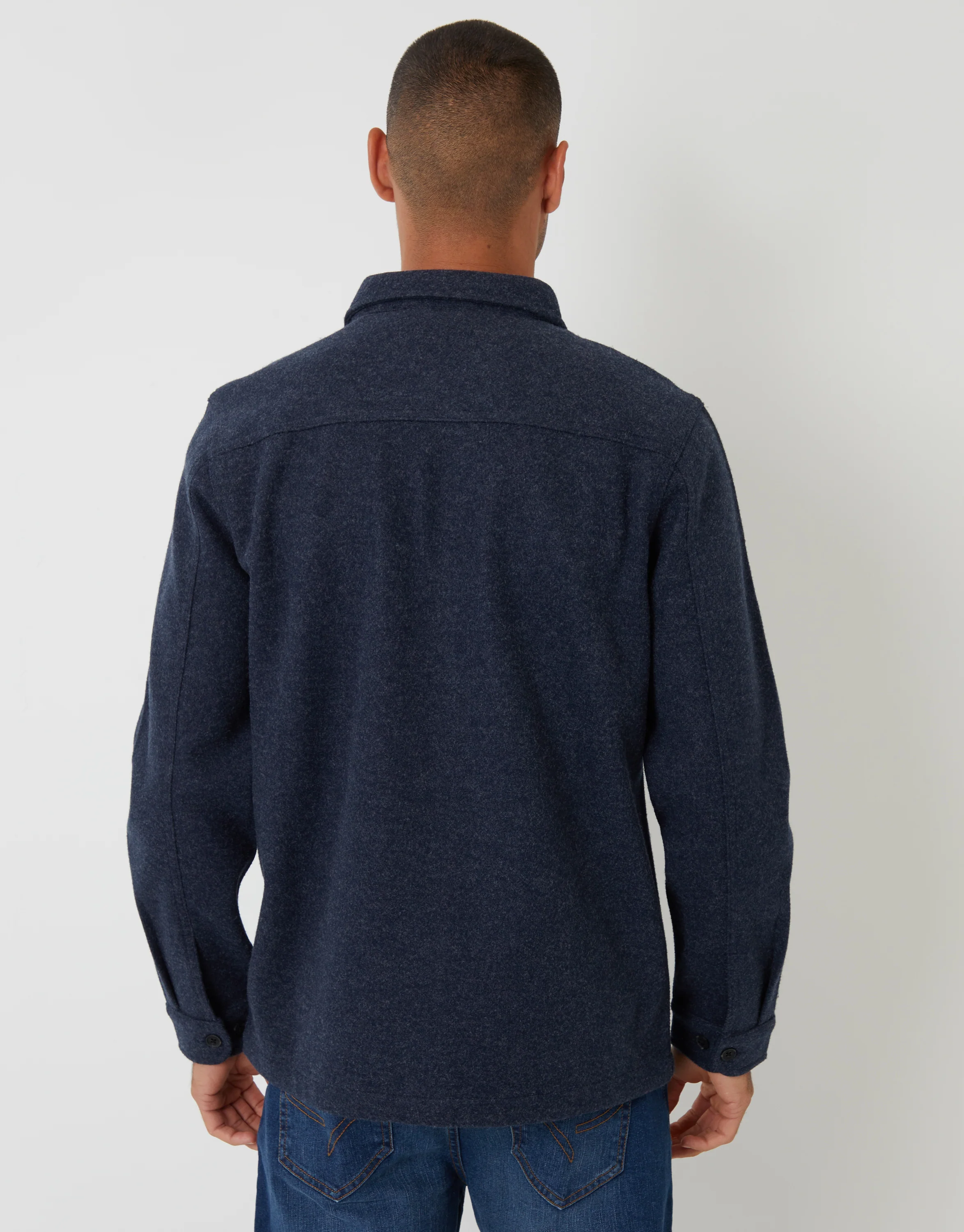 Faux Wool Button Up Shacket in Navy - Image 2