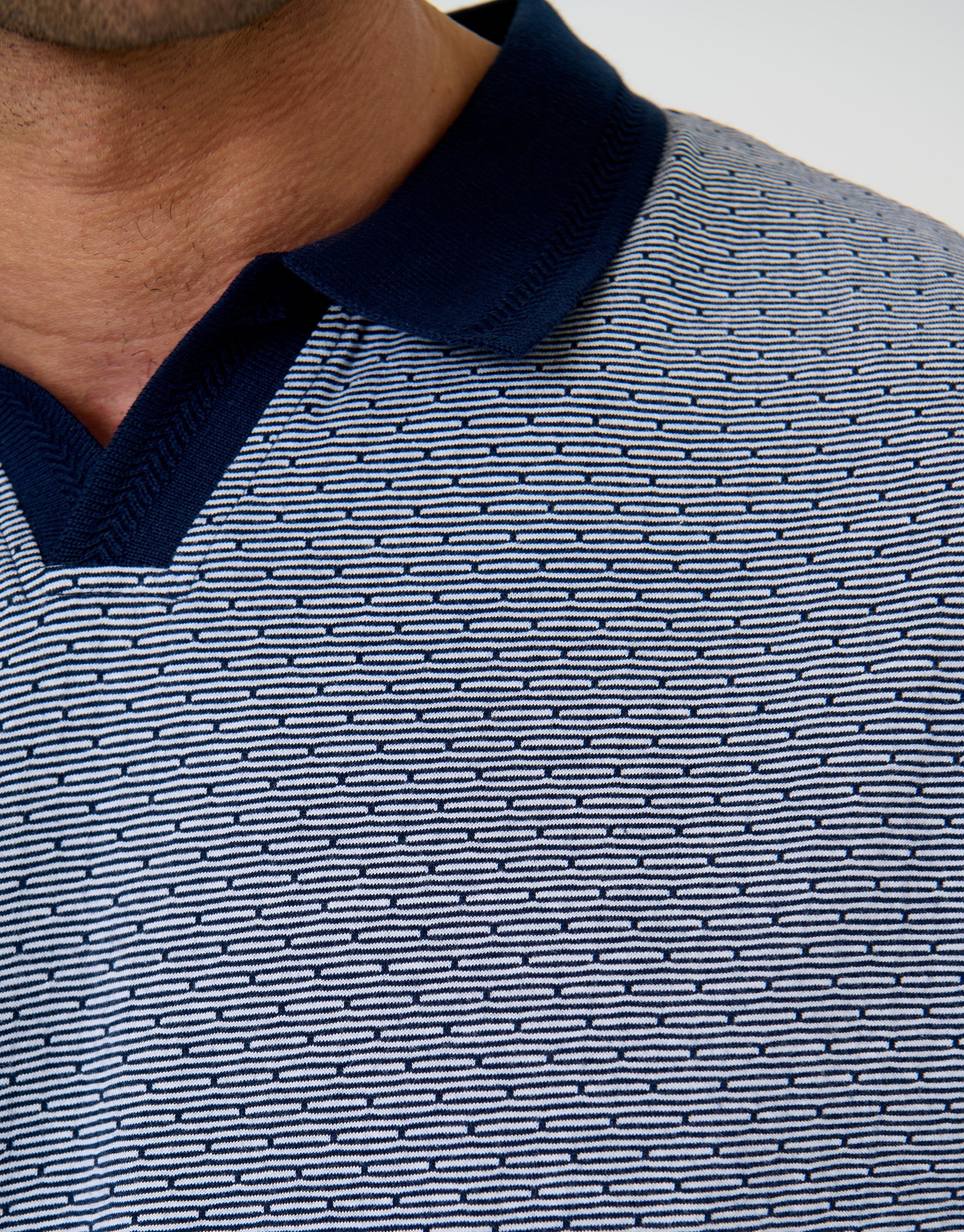 Jacquard Trophy Neck Polo Shirt in Navy - Image 5