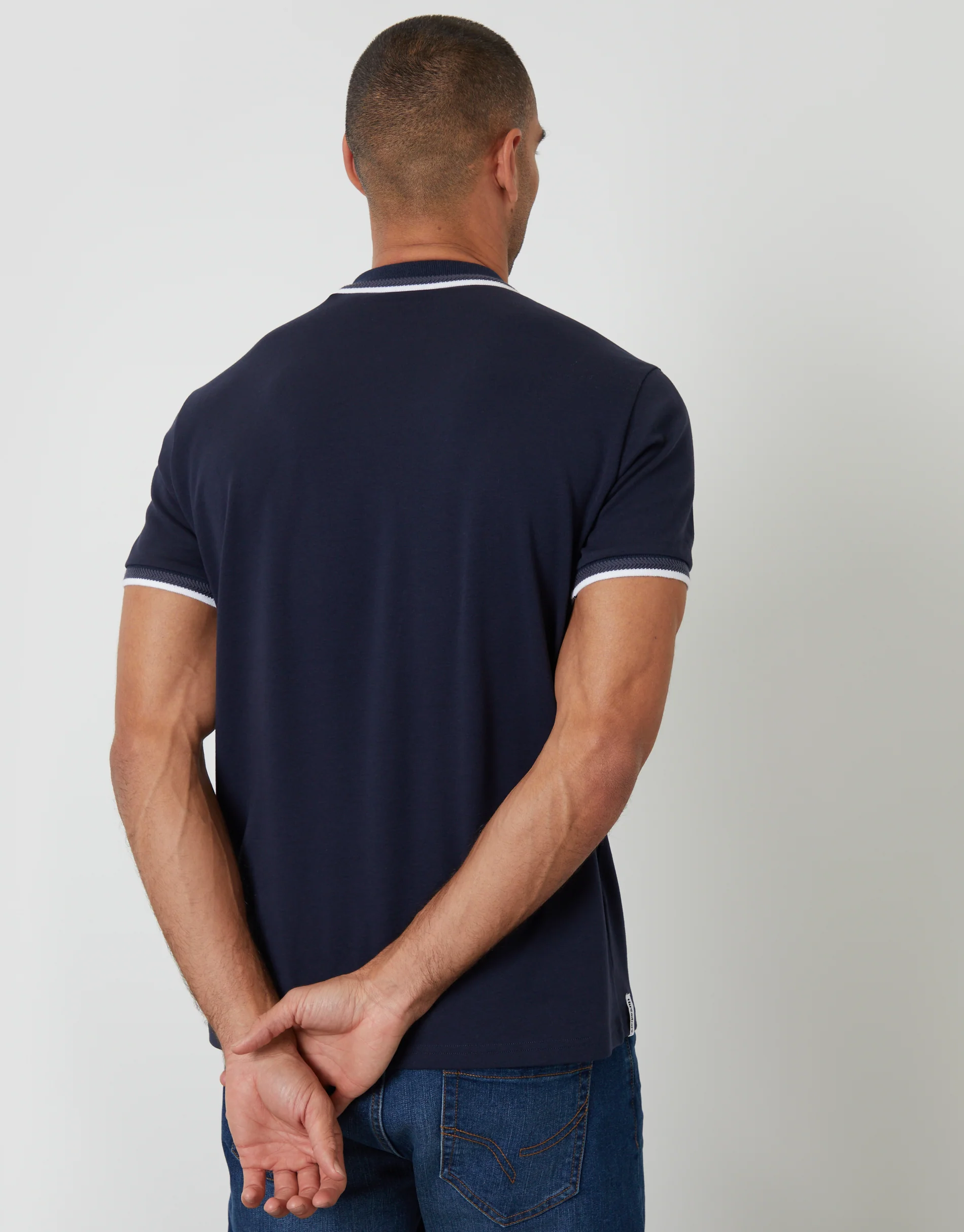 Jetted Pocket Cotton Interlock Polo Shirt in Navy - Image 2