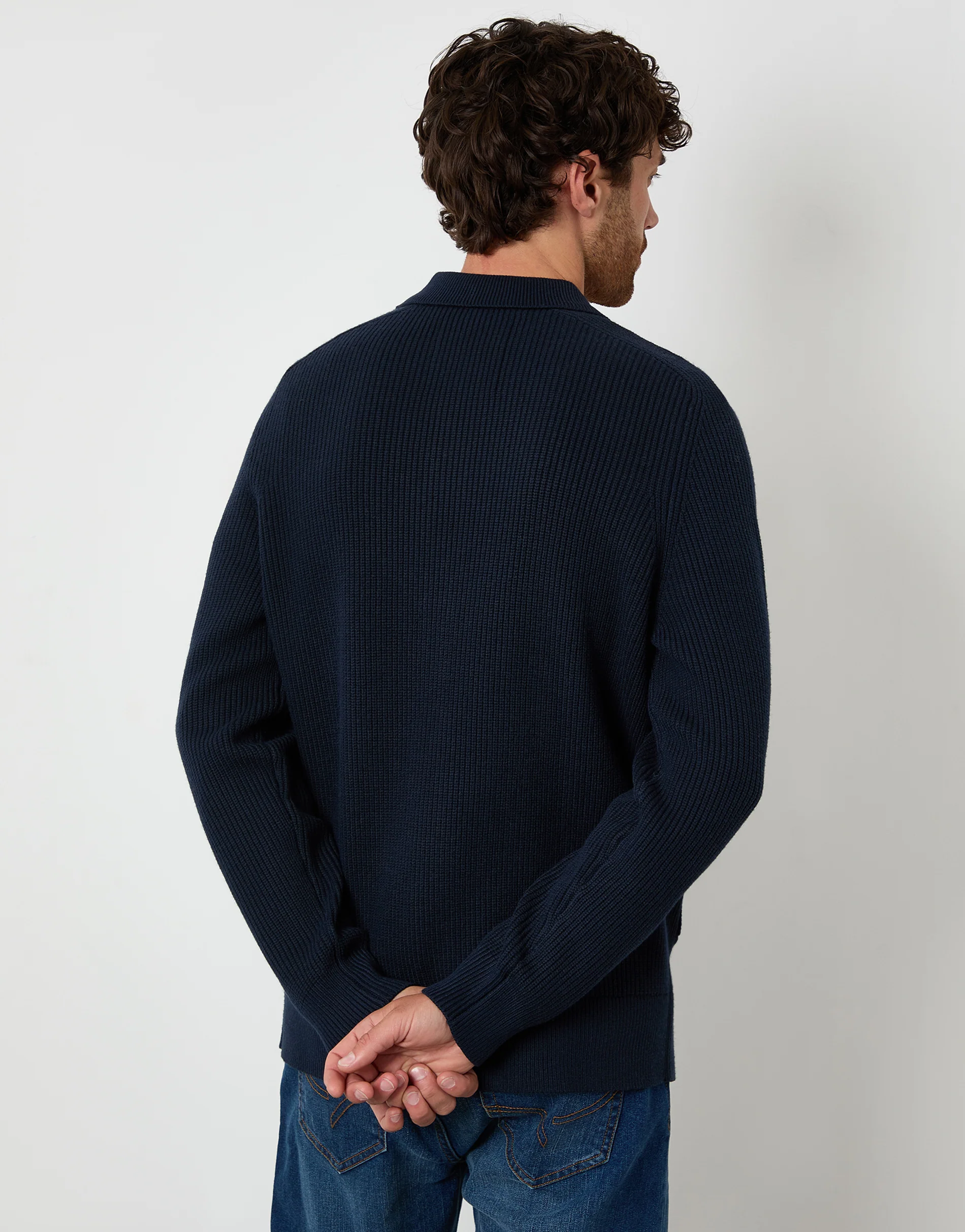 Knitted Collared Cardigan Jacket in Navy - Image 2