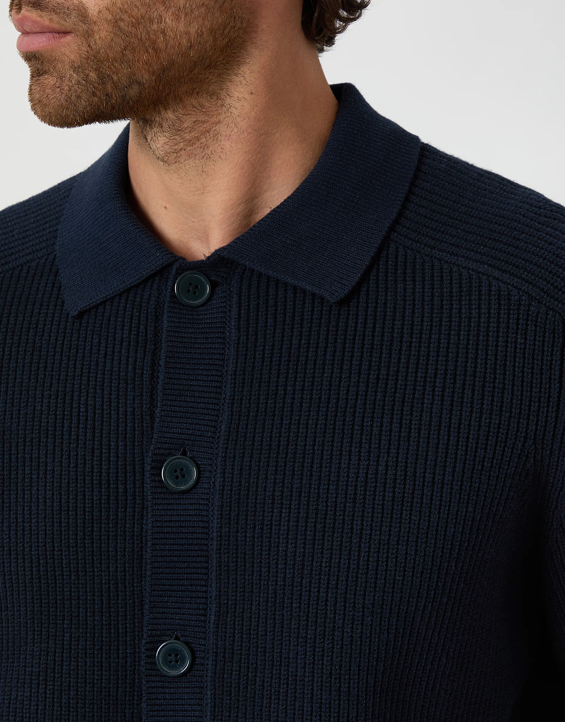 Knitted Collared Cardigan Jacket in Navy - Image 4