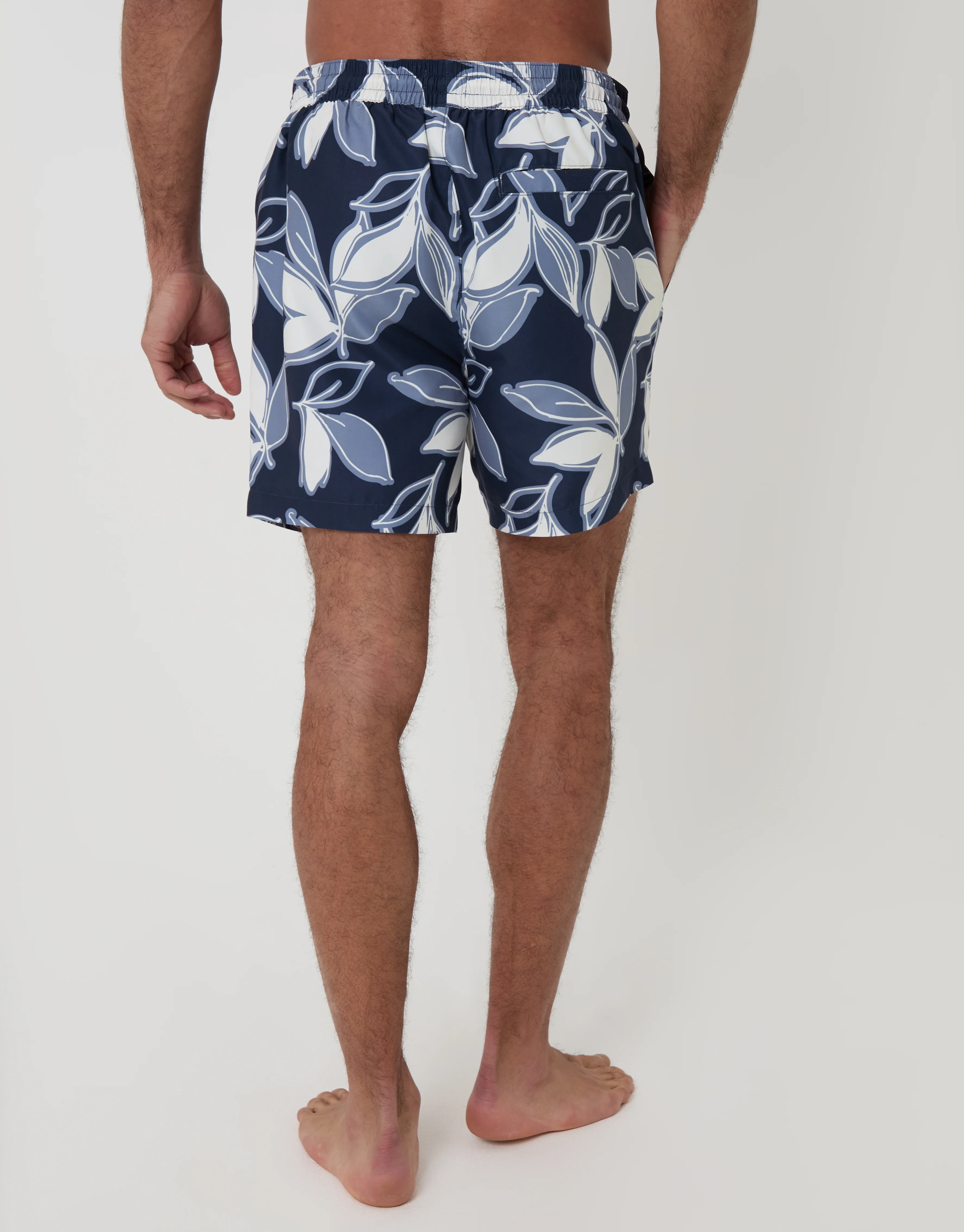 Leaf Print Quick Dry Swim Shorts in Navy - Image 2