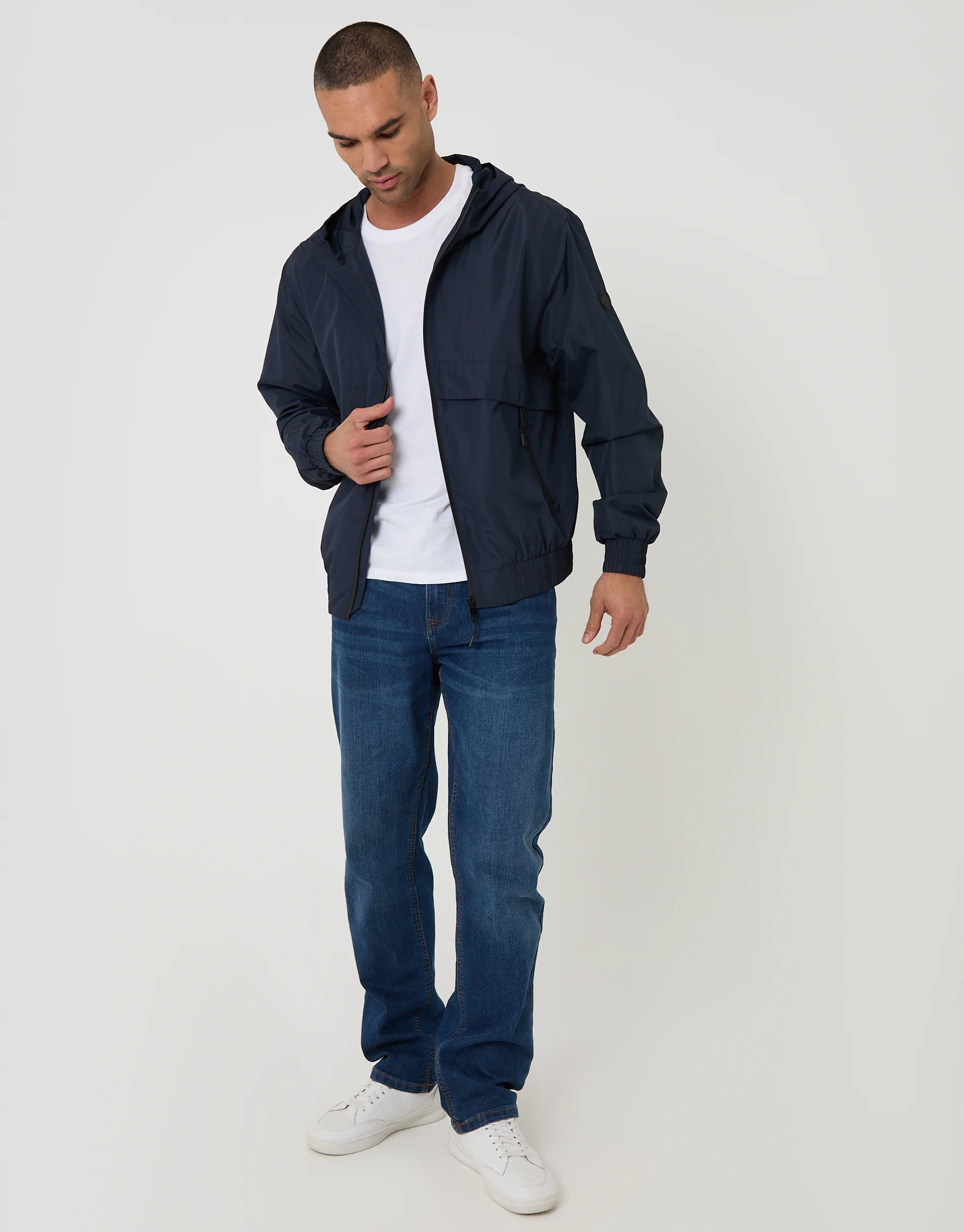 Lightweight Hooded Jacket in Navy - Image 3