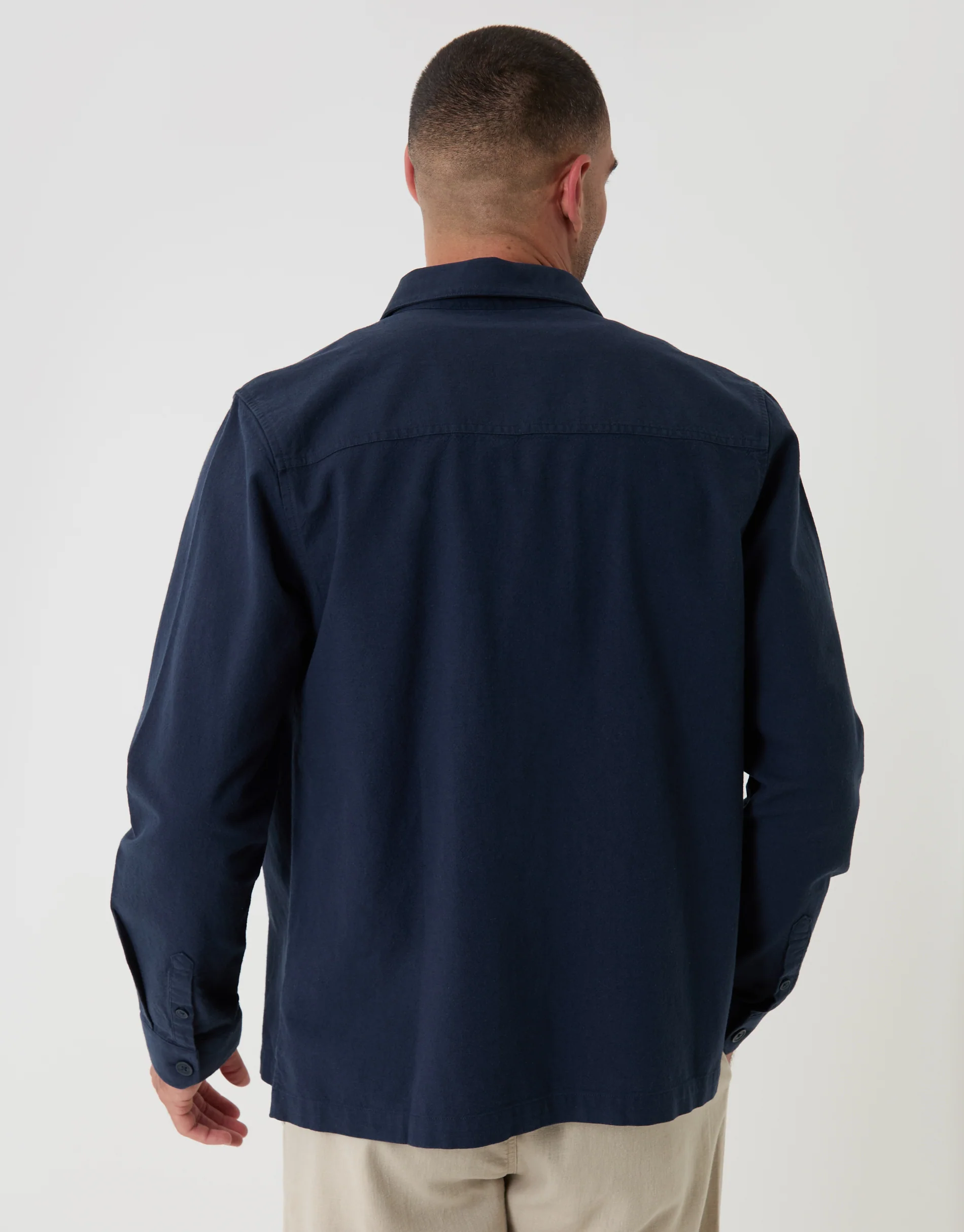 Linen Blend Lightweight Shacket in Navy - Image 2