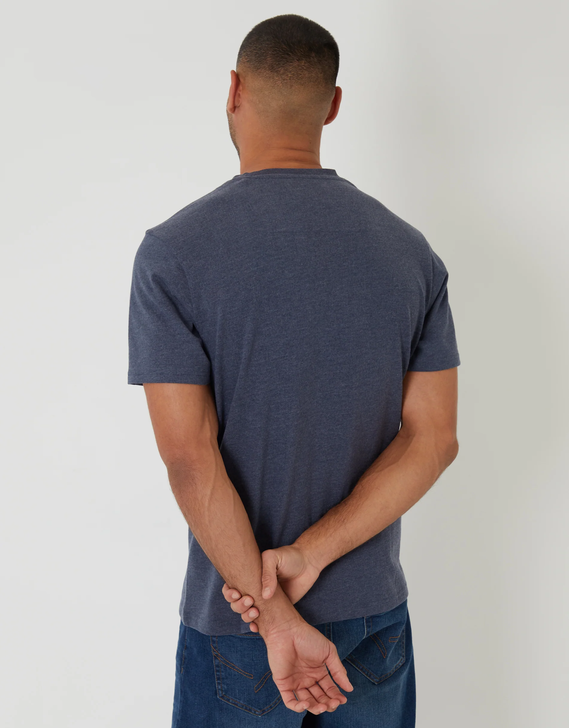 Peached Crew Neck T-Shirt in Navy Marl - Image 2
