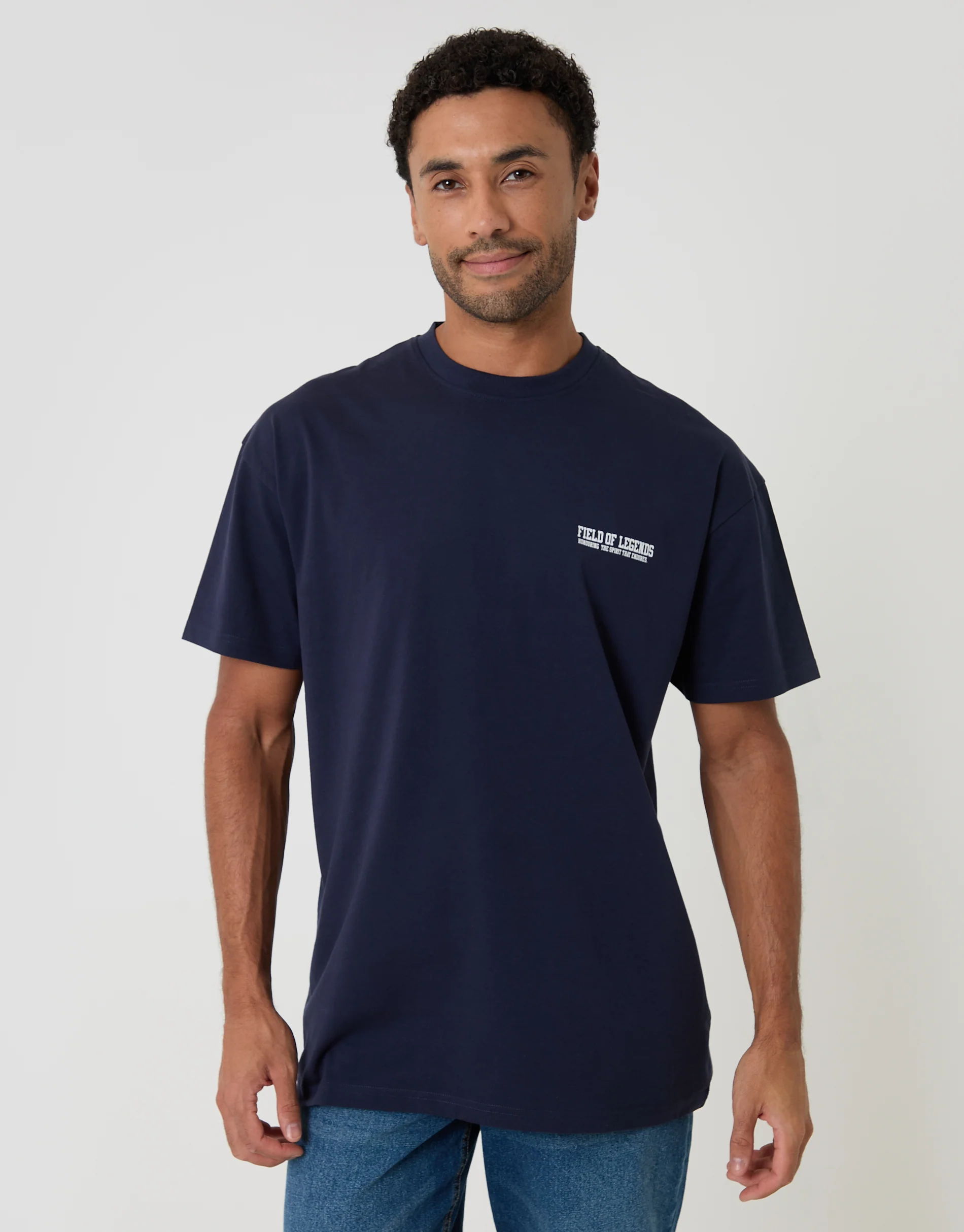 Oversized Field of Legends Cotton T-Shirt in Navy